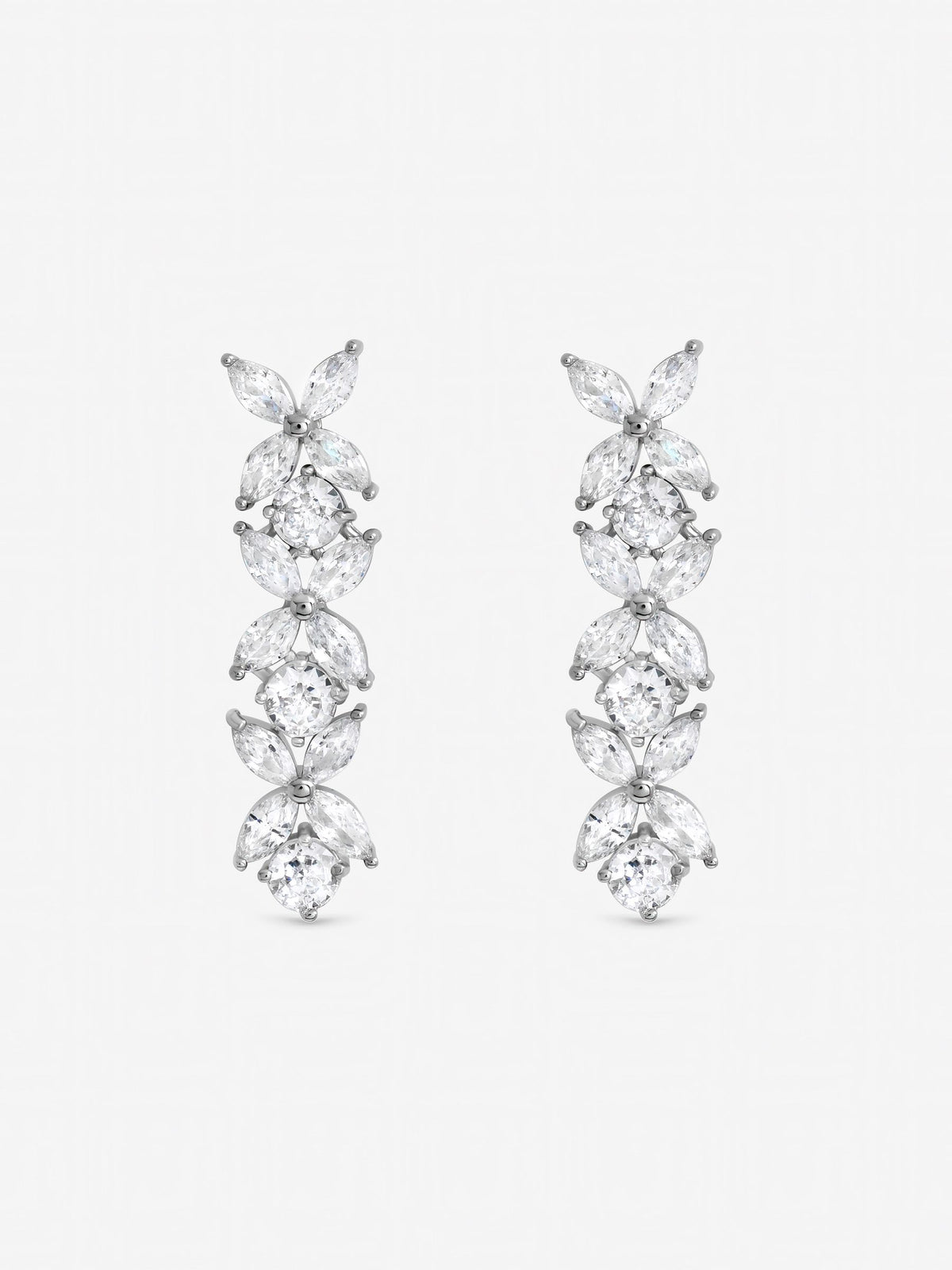 Jon Richard rhodium plated cubic zirconia floral earrings (British brand)
