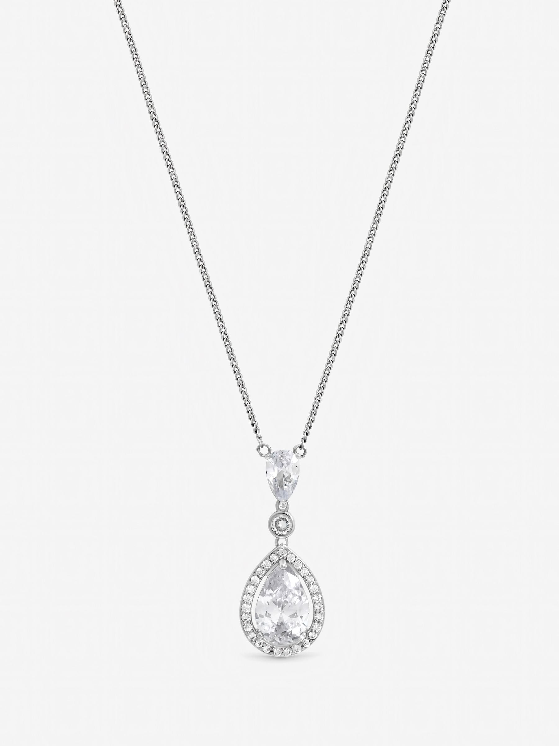 Jon Richard cubic zirconia pendant necklace rhodium plated (British brand)