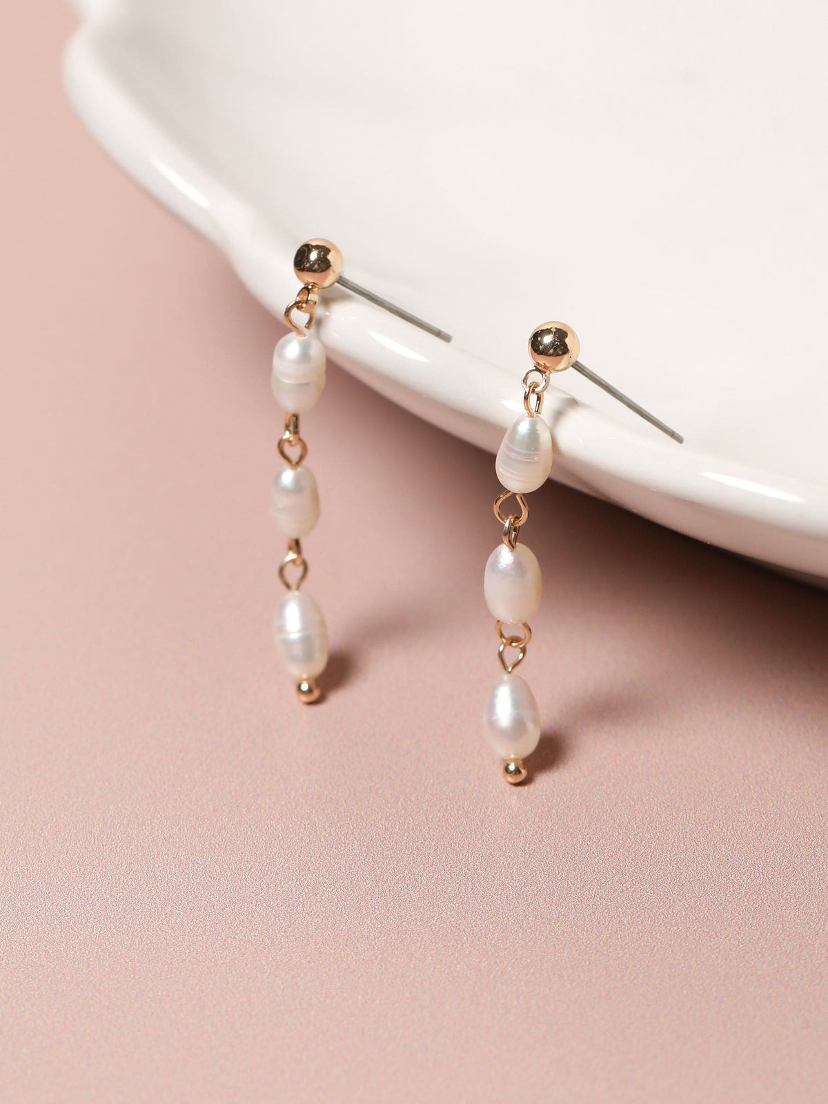 Jon Richard gold tone freshwater pearl linear drop earrings - British product