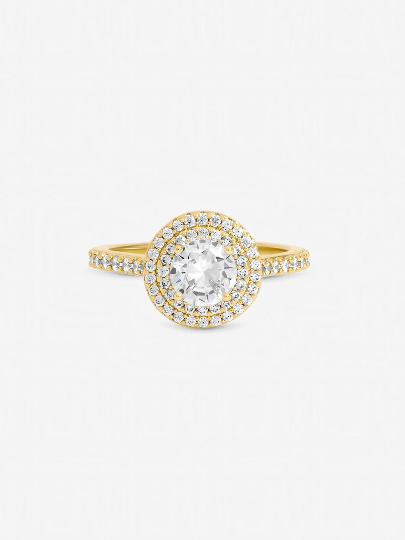 Jon Richard gold tone cubic zirconia halo ring, UK version