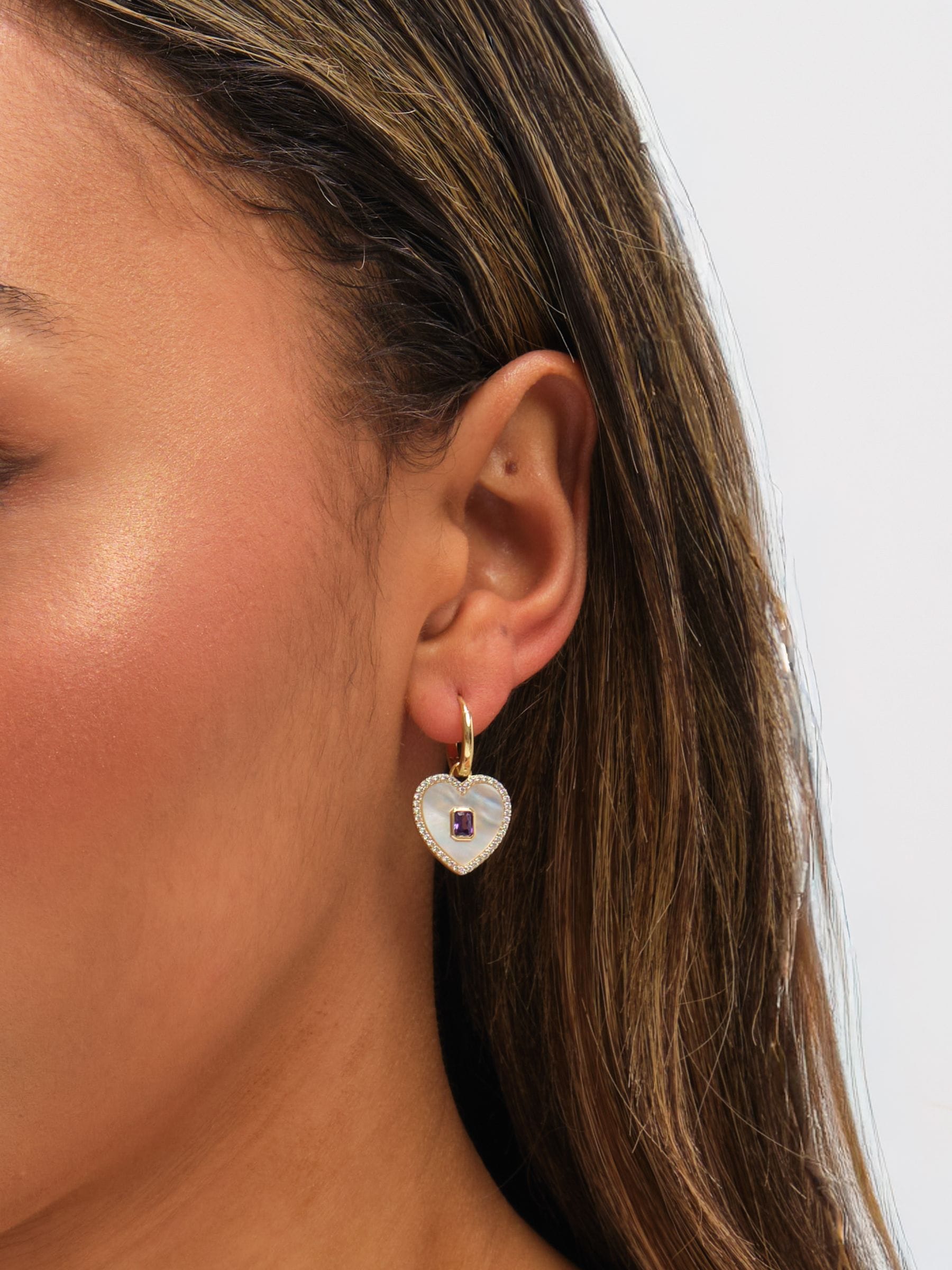 Jon Richard gold tone mother of pearl heart earrings, imported from the UK