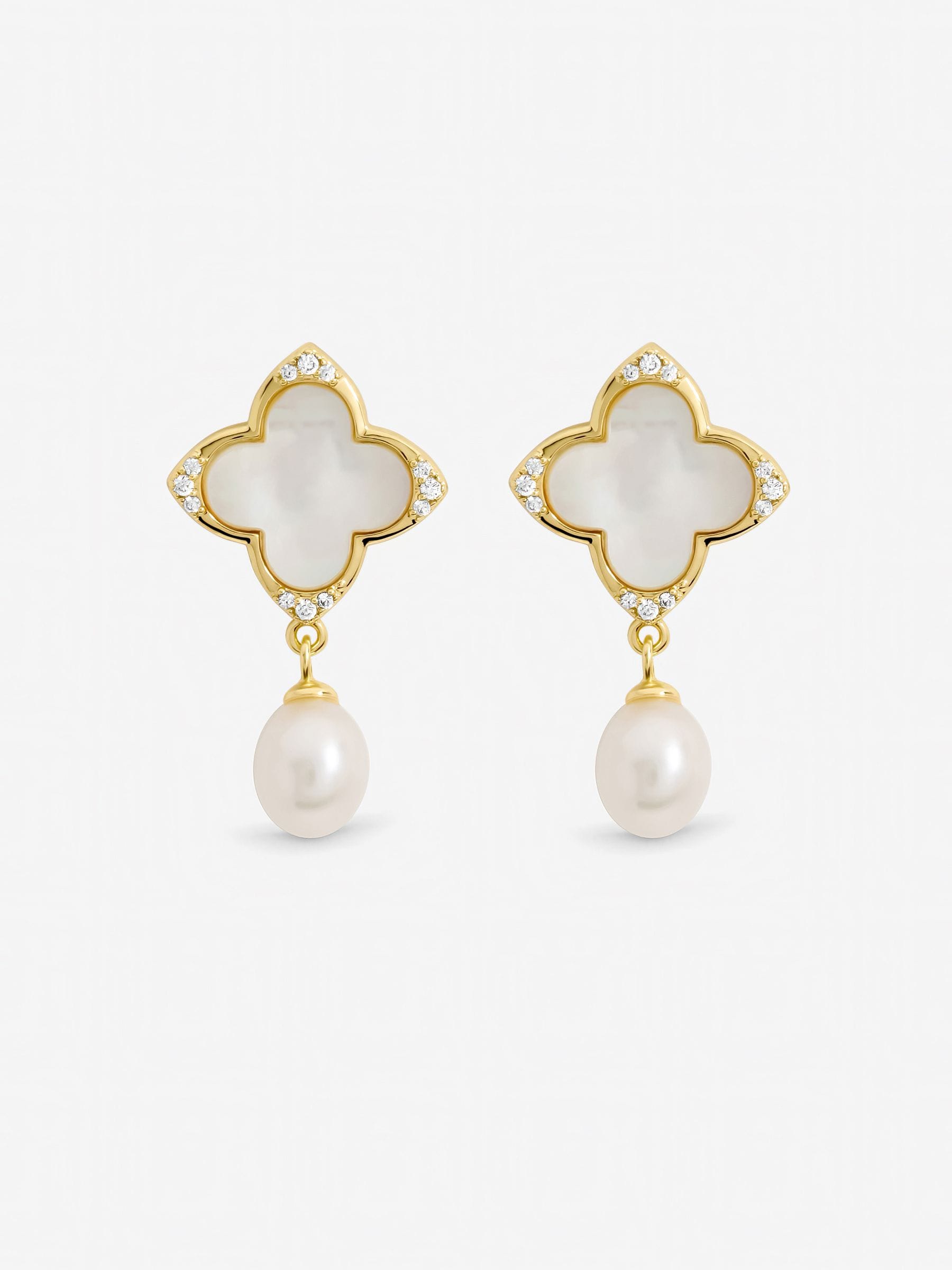Jon Richard gold tone mother of pearl clover earrings - British product