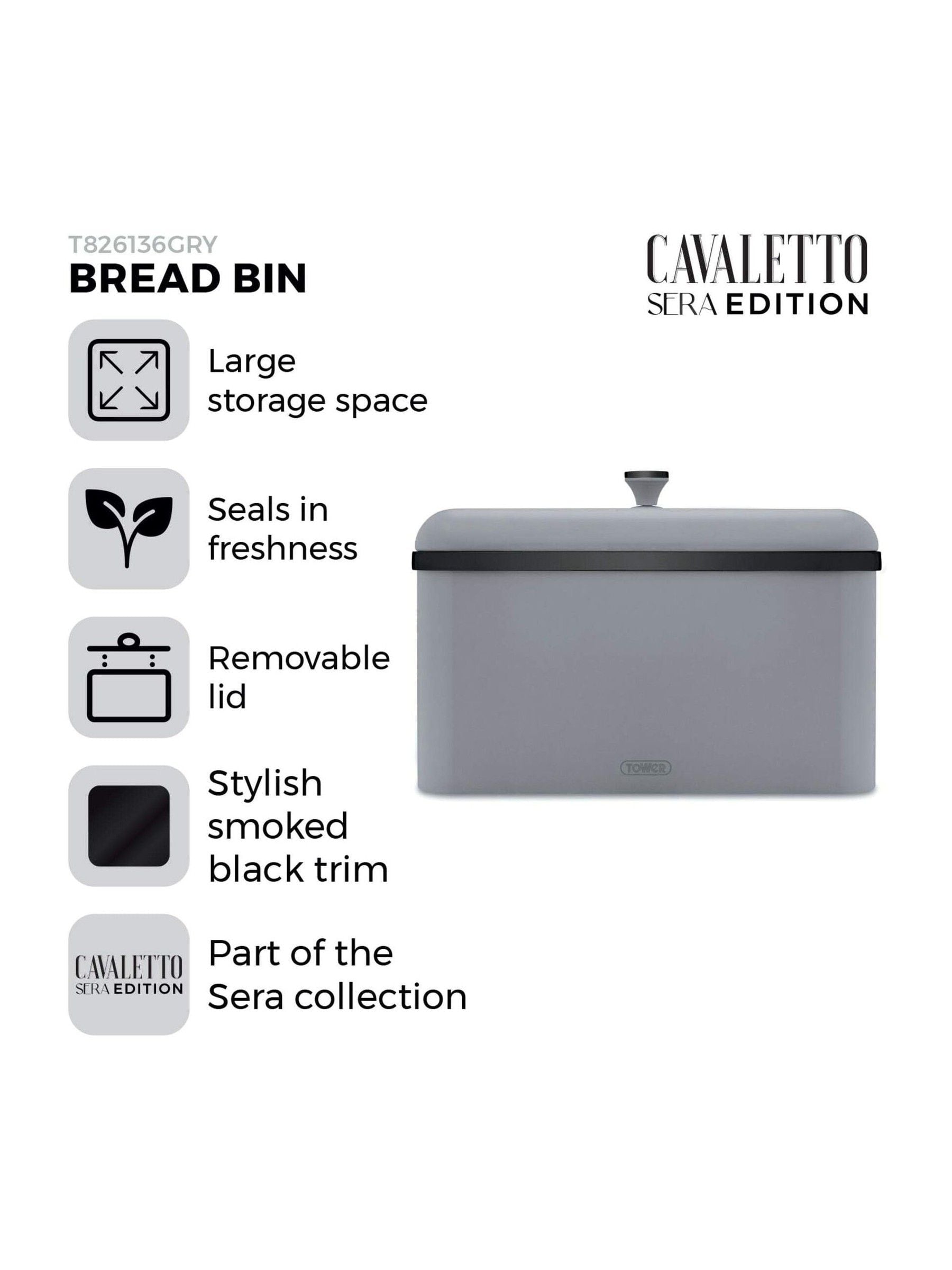 Tower Sera grey bread bin with removable lid, imported from the UK