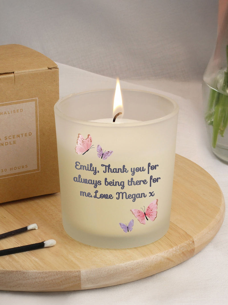 PMC personalised butterfly frosted candle 7cm, imported from the UK