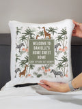 PMC personalised jungle print cushion 40x40cm, imported from the UK