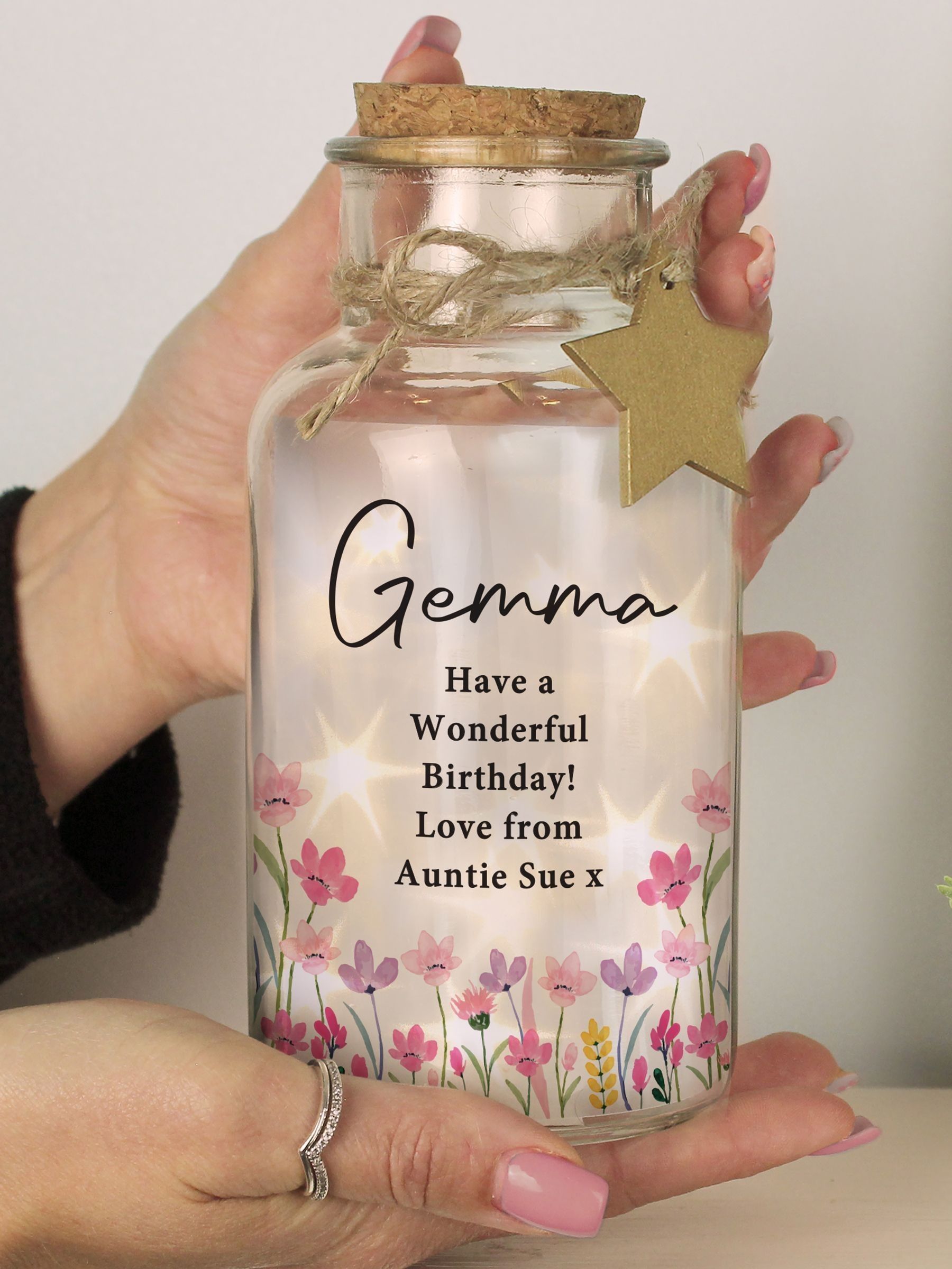 PMC personalised floral LED jar with star lights (British brand)