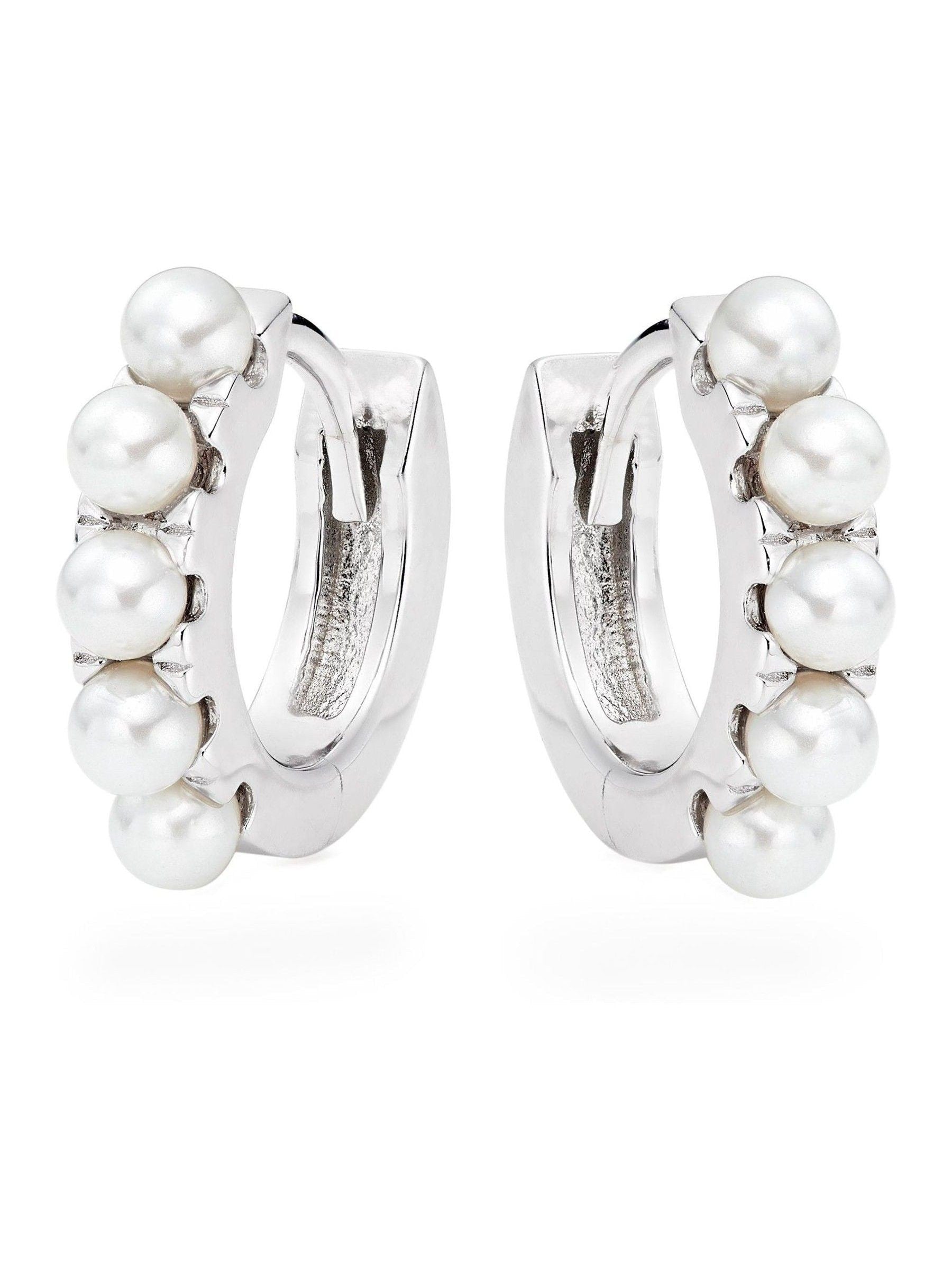 Beaverbrooks sterling silver cultured pearl huggie hoop earrings, UK version