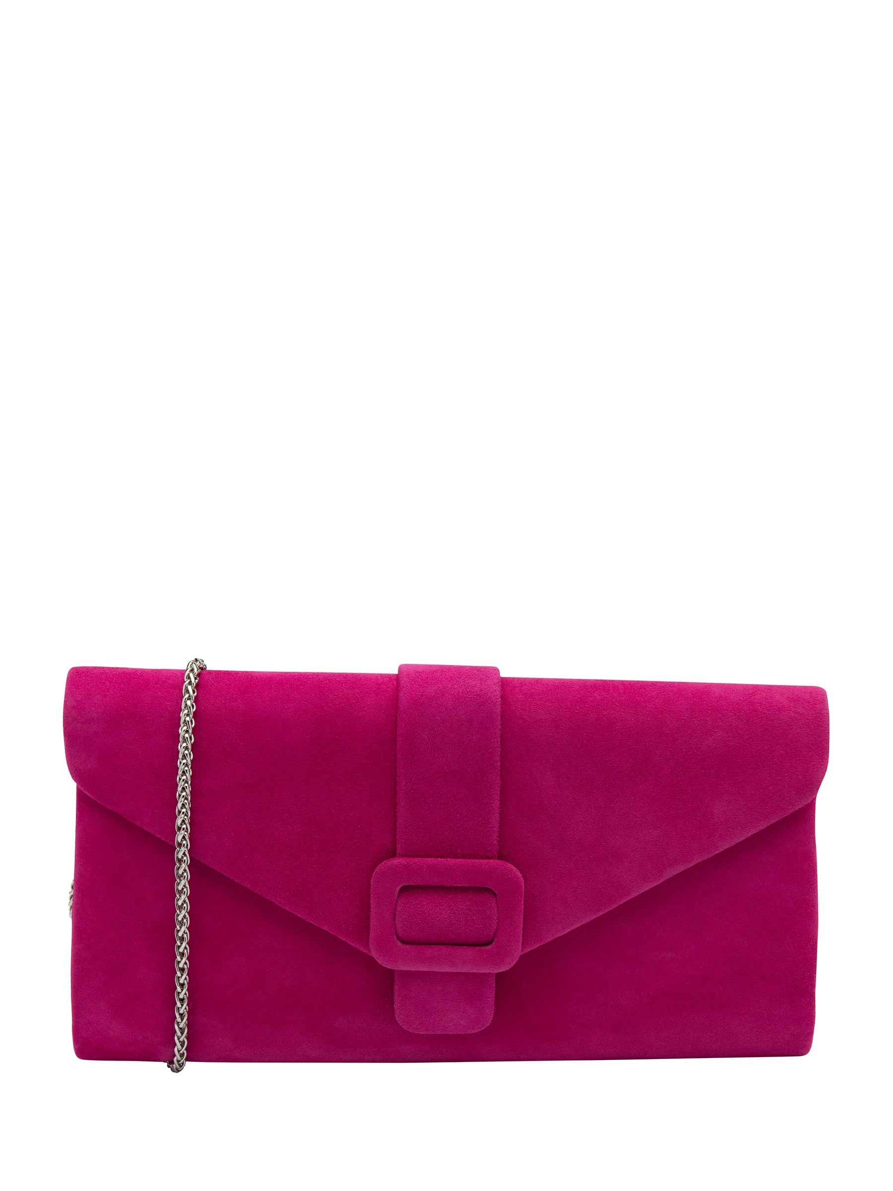 Lotus pink clutch bag suede leather chain strap, UK version
