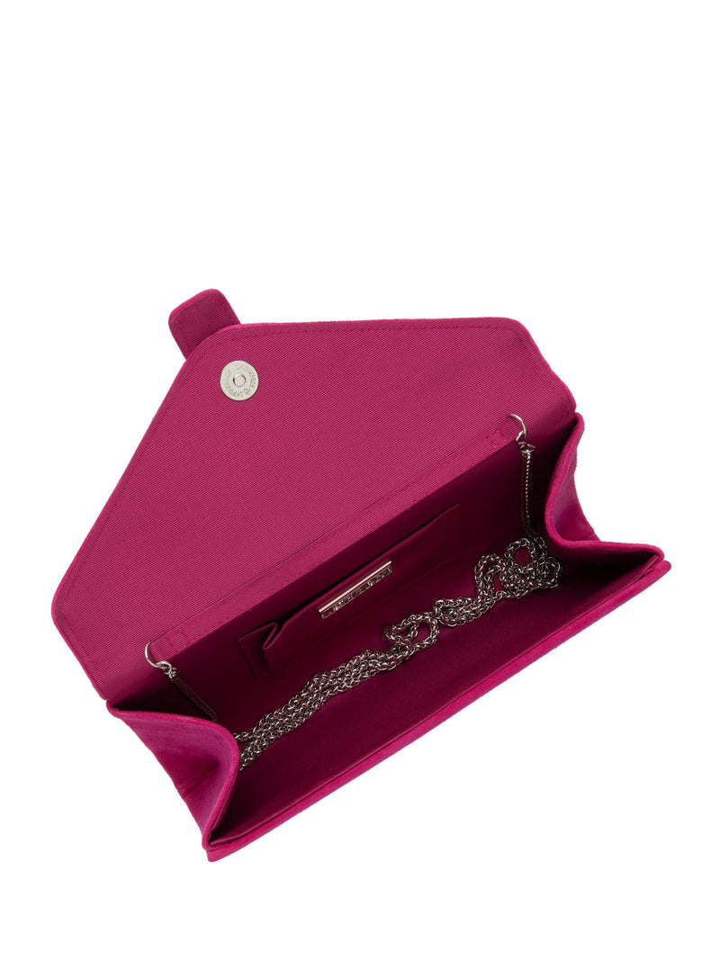 Lotus pink clutch bag suede leather chain strap, UK version