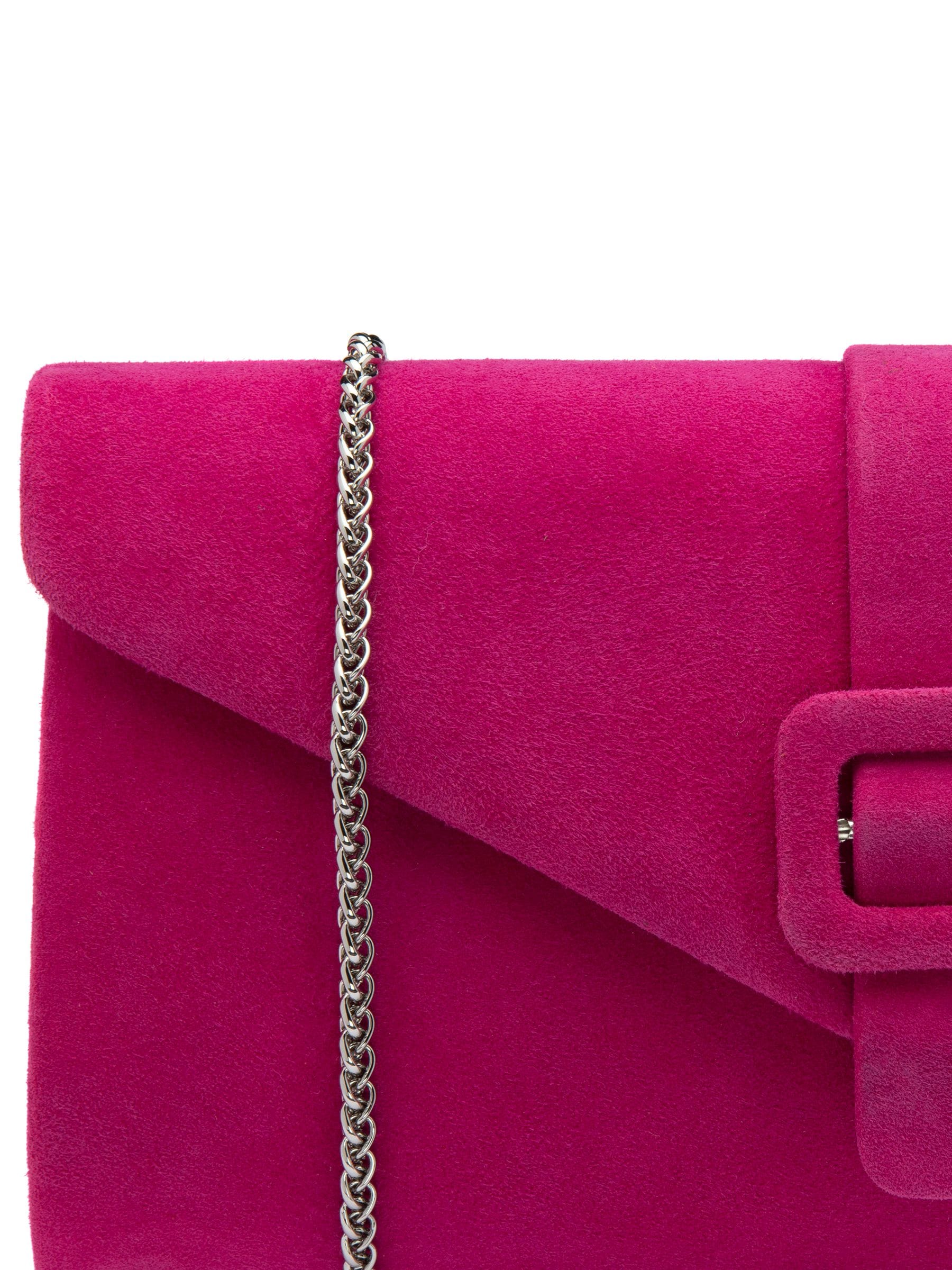 Lotus pink clutch bag suede leather chain strap, UK version