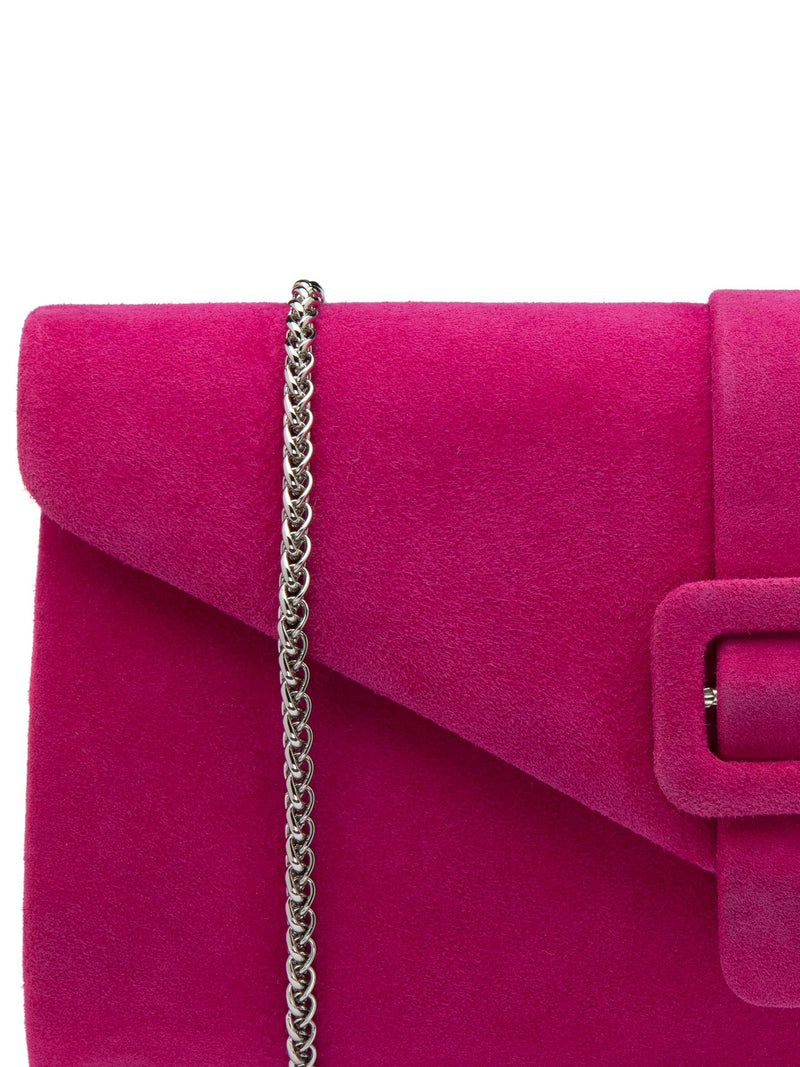 Lotus pink clutch bag suede leather chain strap, UK version