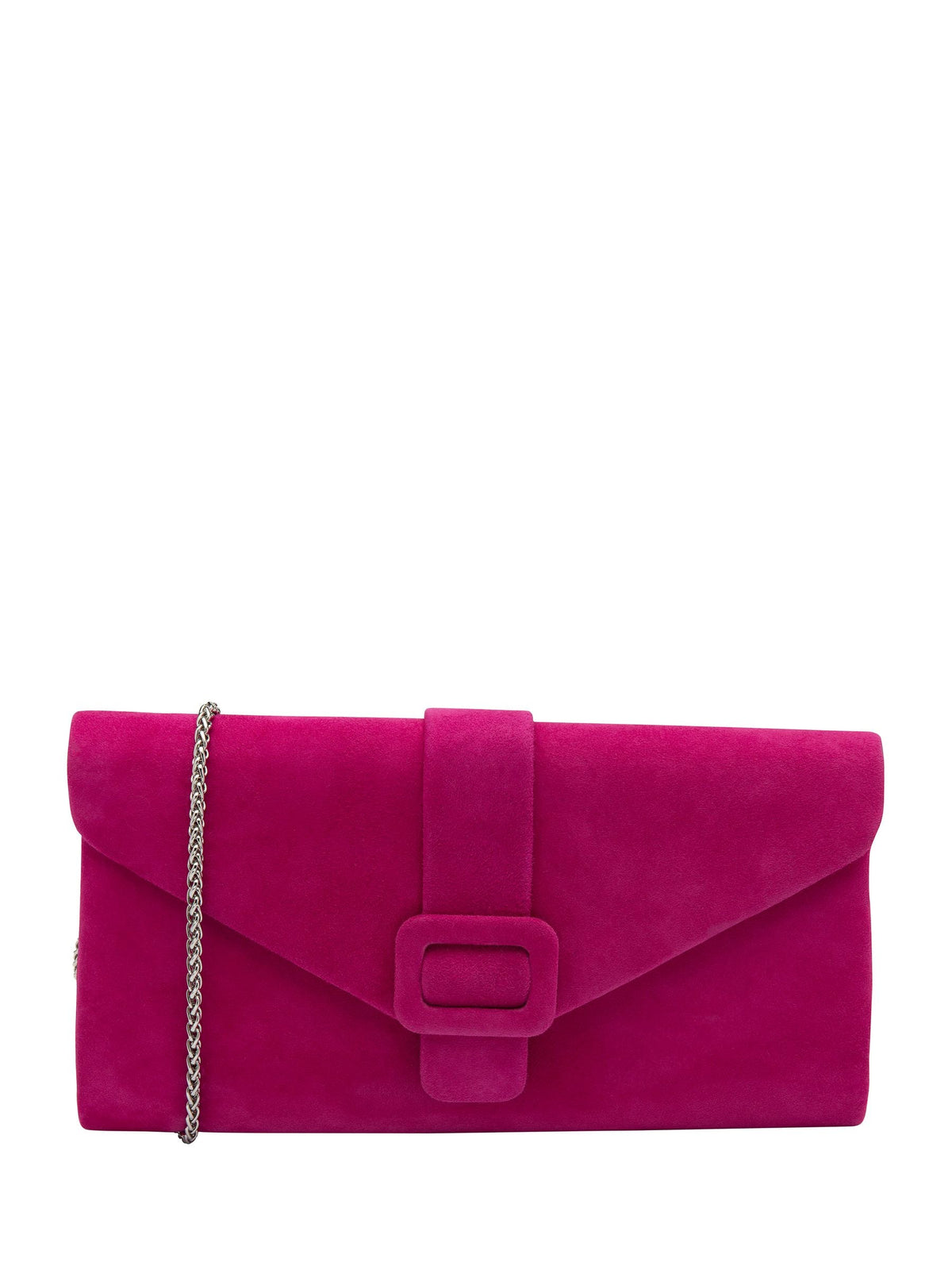 Lotus pink clutch bag suede leather chain strap, UK version