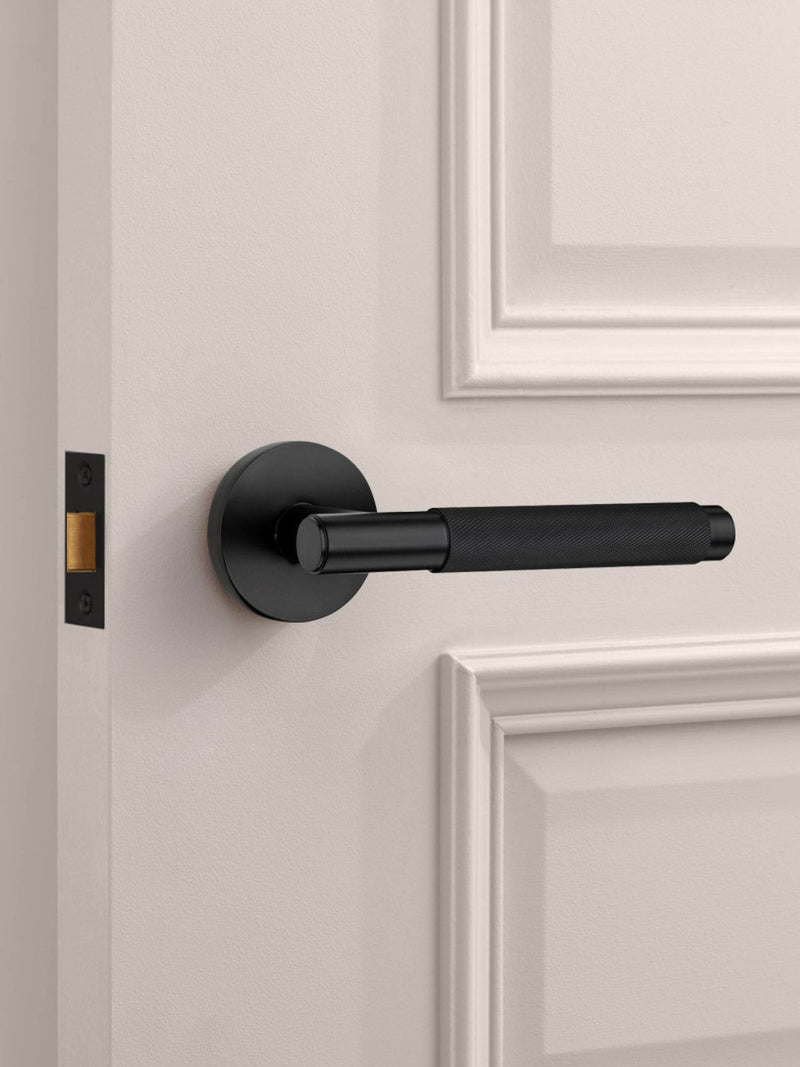 Pushka Home black knurled lever door handles set, UK version