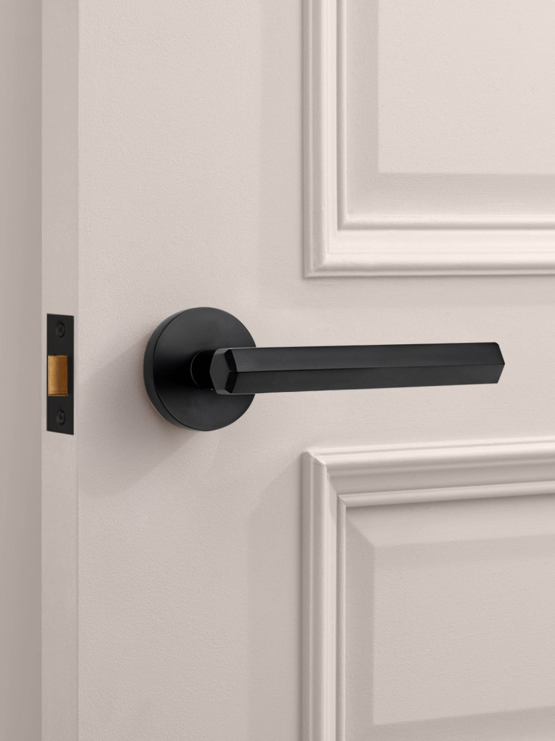 Pushka Home black hexagonal lever door handles, imported from the UK