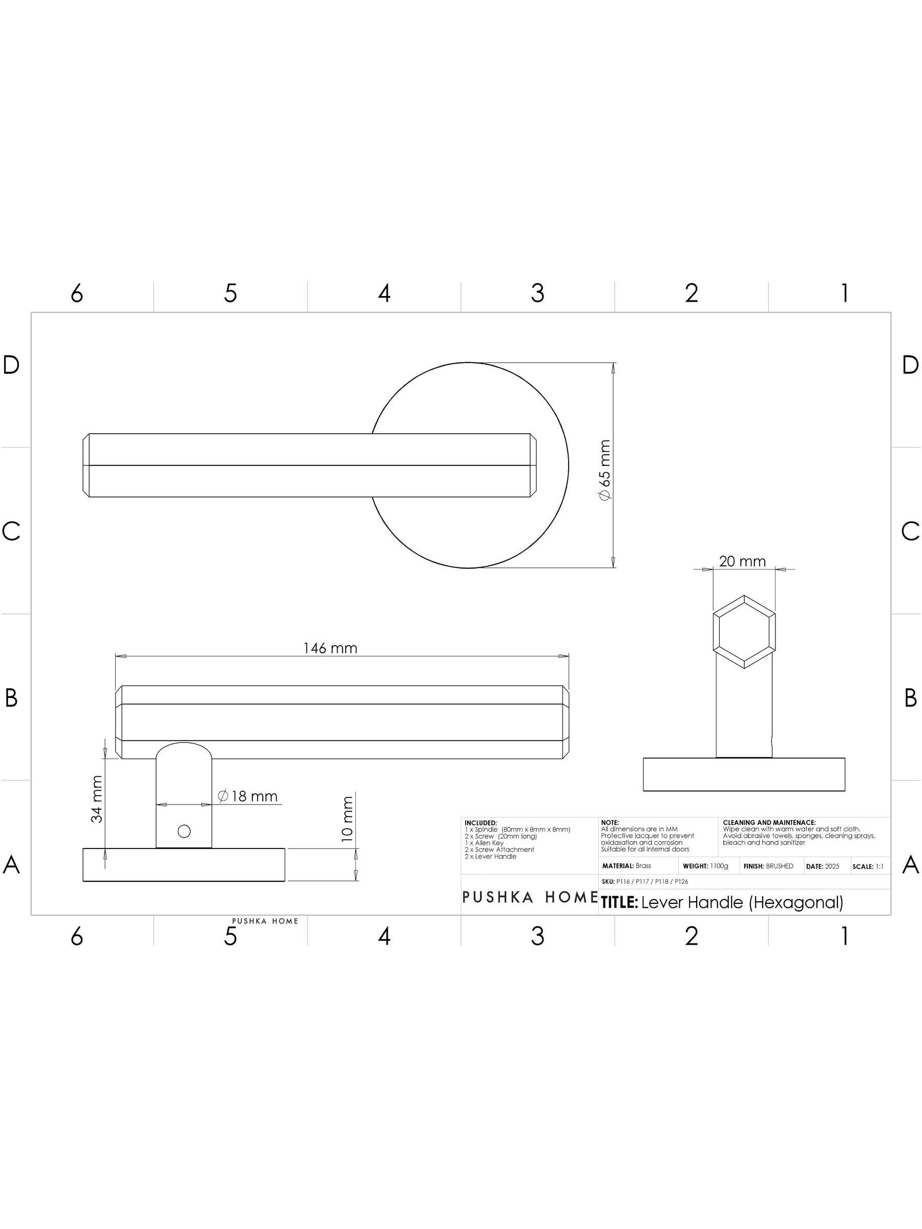 Pushka Home black hexagonal lever door handles, imported from the UK