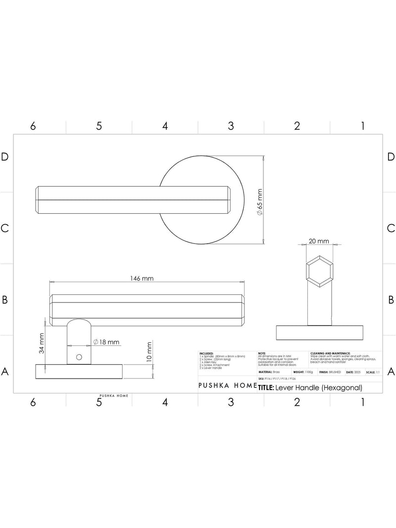 Pushka Home black hexagonal lever door handles, imported from the UK