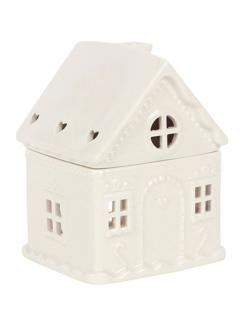Something Different white gingerbread house ceramic oil burner - British product
