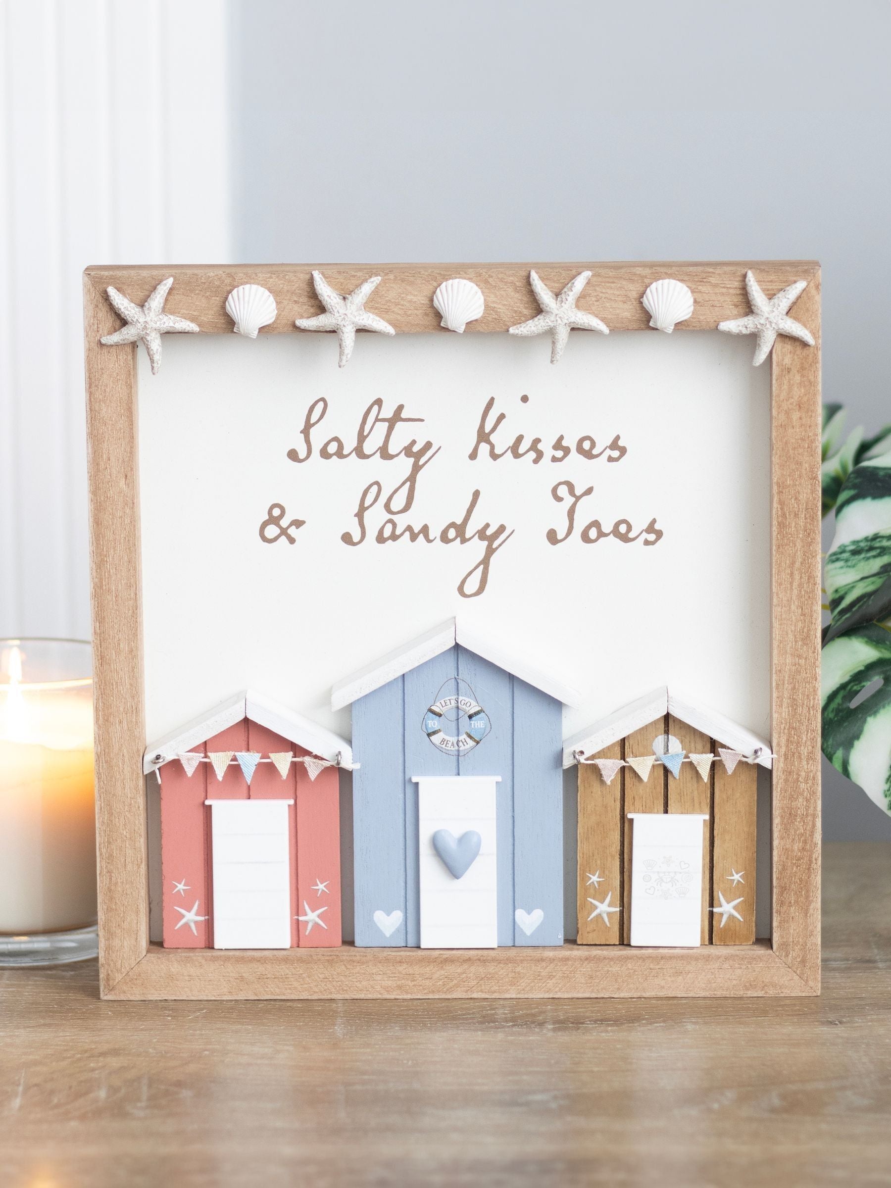Something Different white salty kisses beach hut plaque, UK version