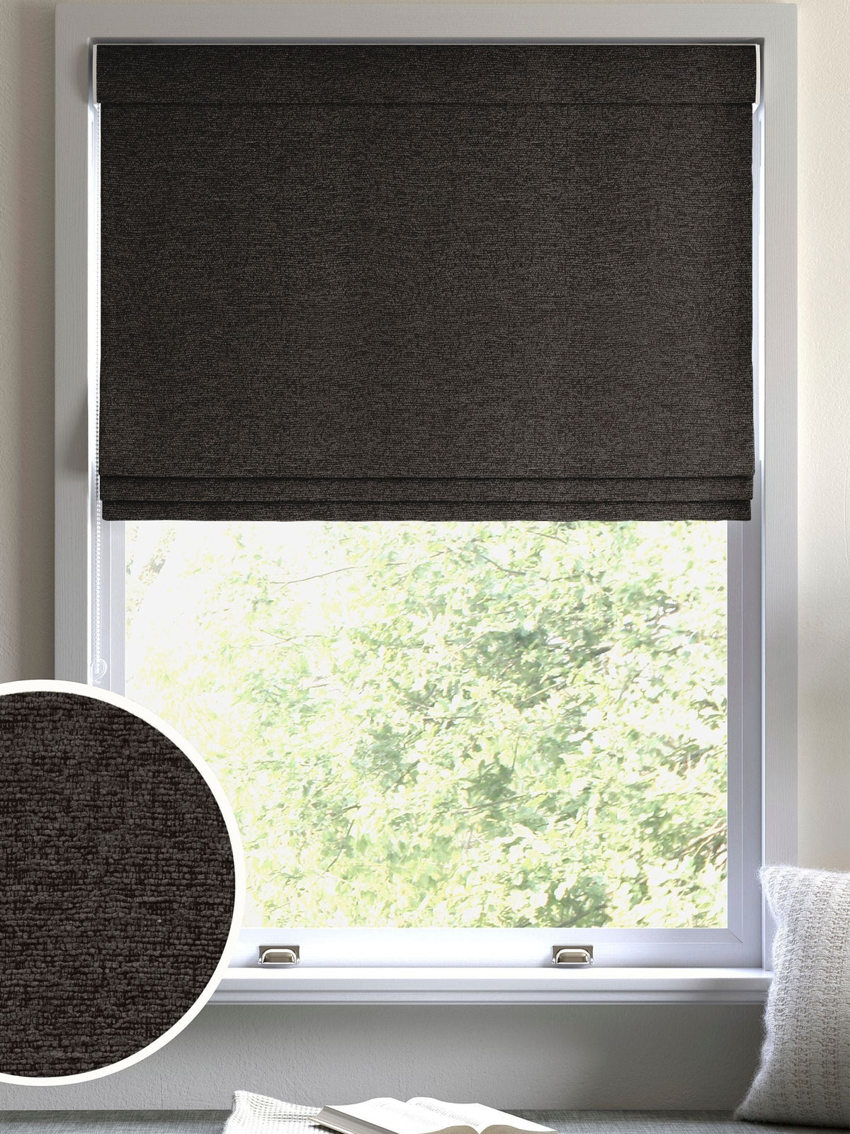 Chocolate Brown Boucle Roman Blinds, UK version