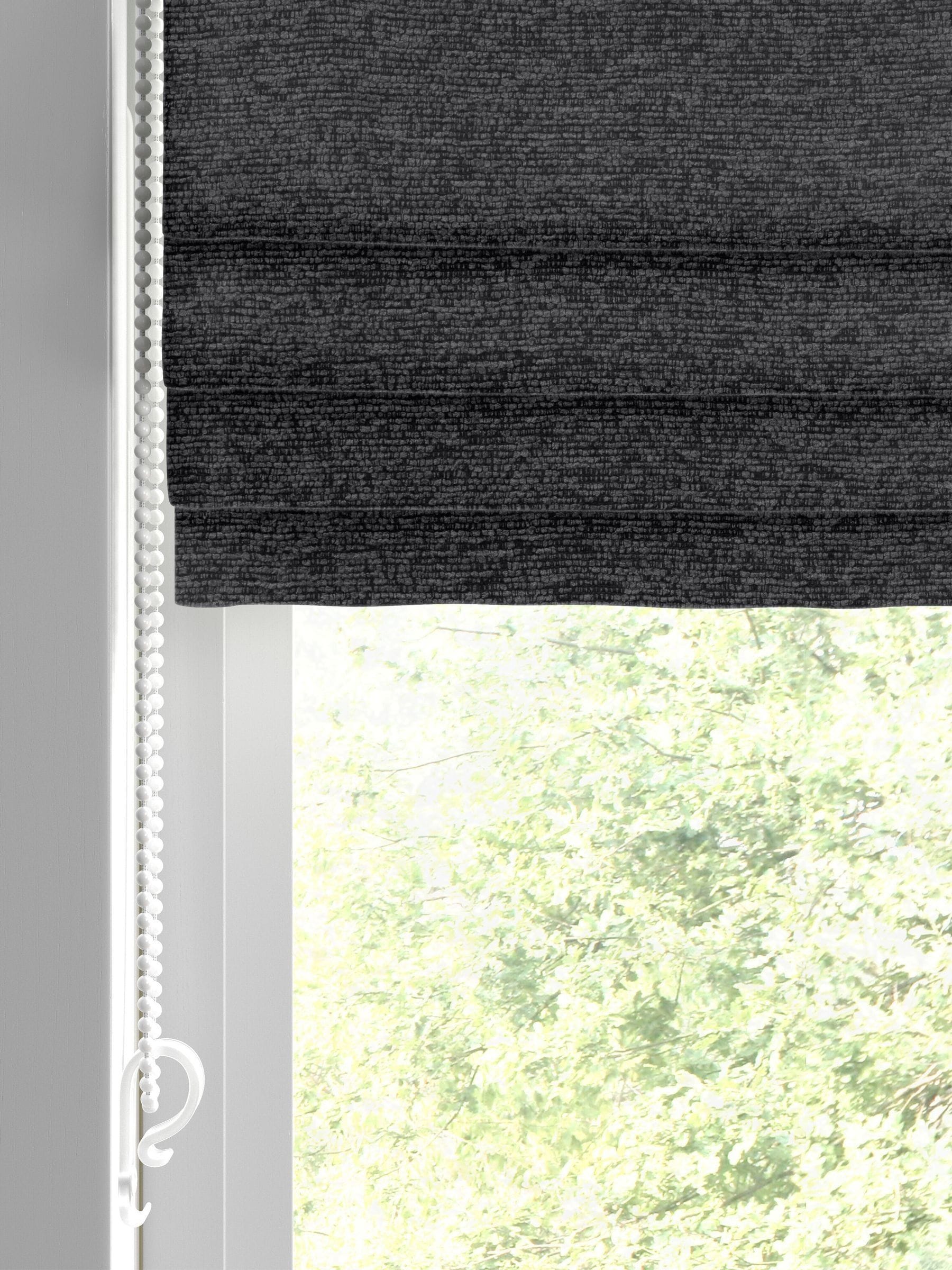 Charcoal grey boucle roman blinds made to measure - British product