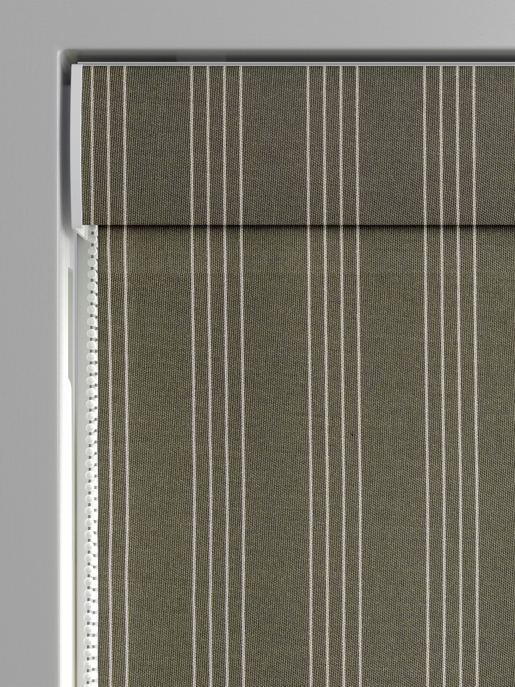 Pine Leuwin made to measure roman blind in green with white stripes, UK version
