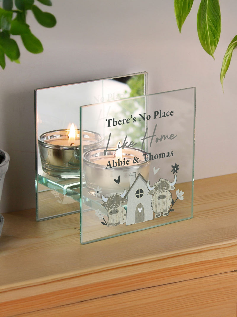 PMC personalised Highland cow mirrored tealight holder, UK version