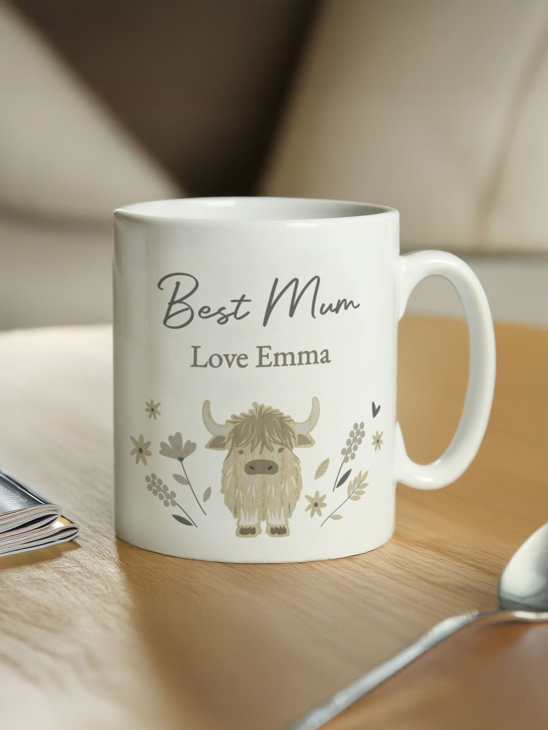 PMC personalised Highland Cow ceramic mug (British brand)