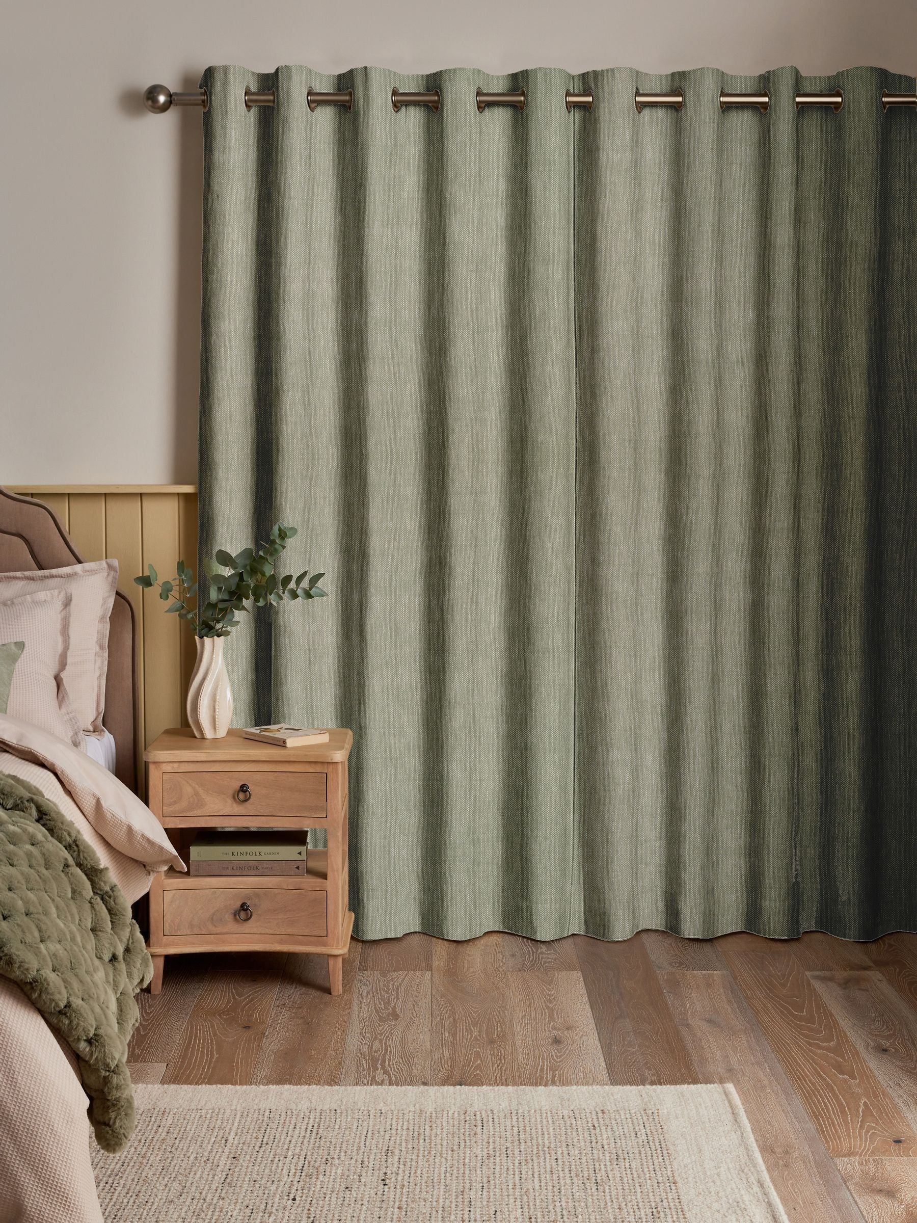 Eucalyptus Abeille curtain green plain design - British product