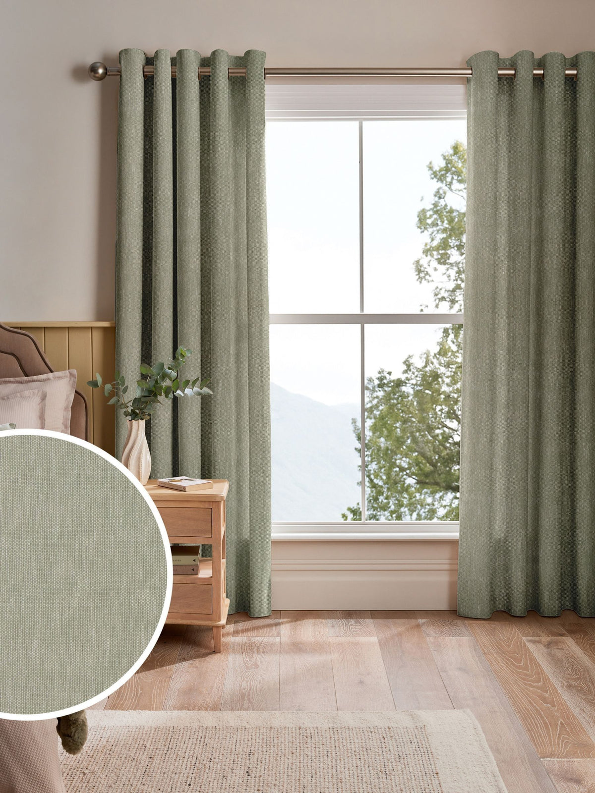 Eucalyptus Abeille curtain green plain design - British product