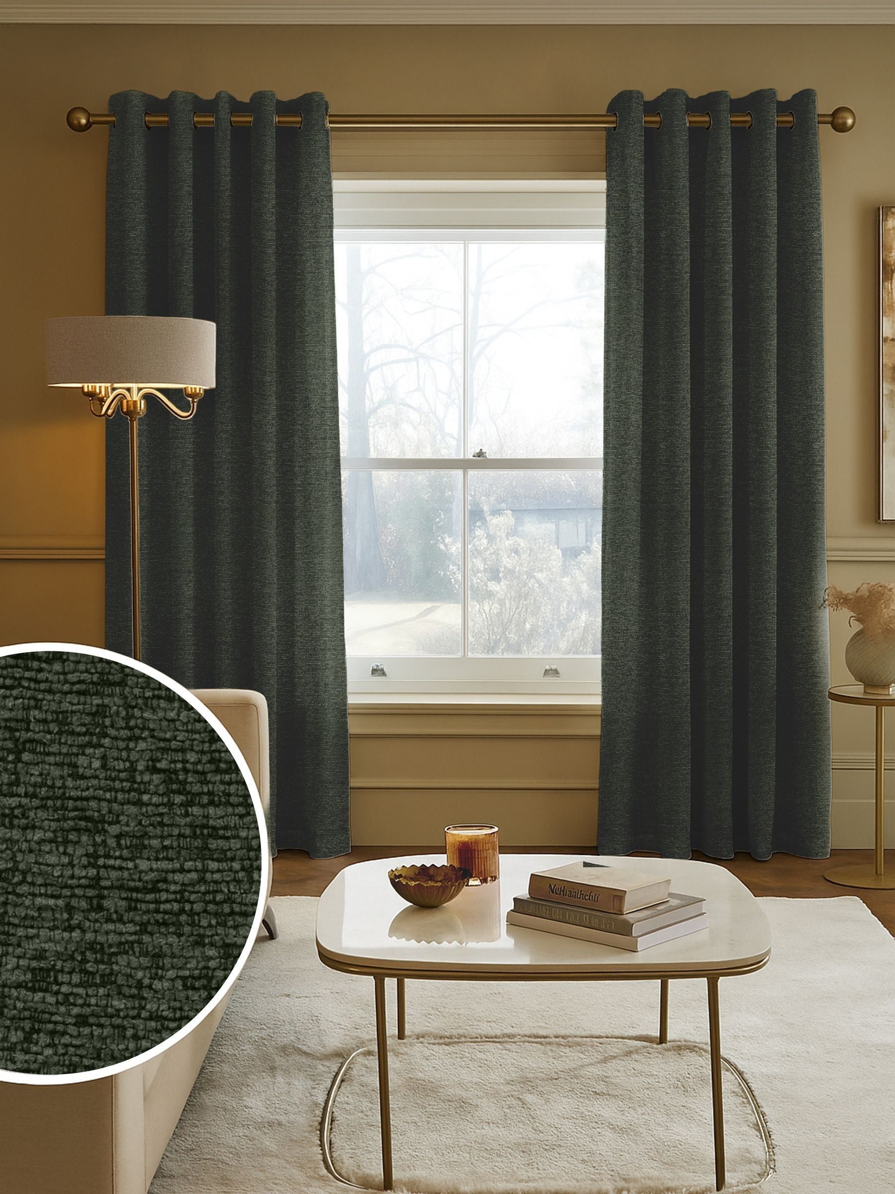 Green boucle made to measure curtains (British brand)