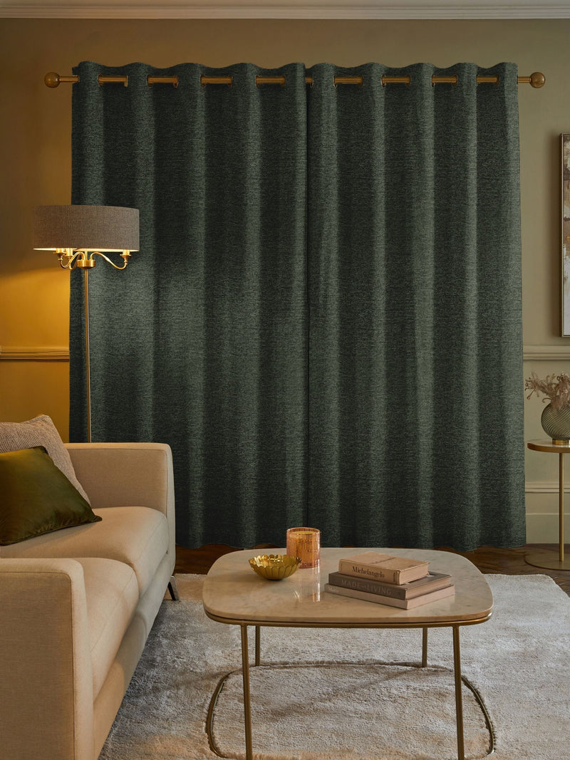 Green boucle made to measure curtains (British brand)