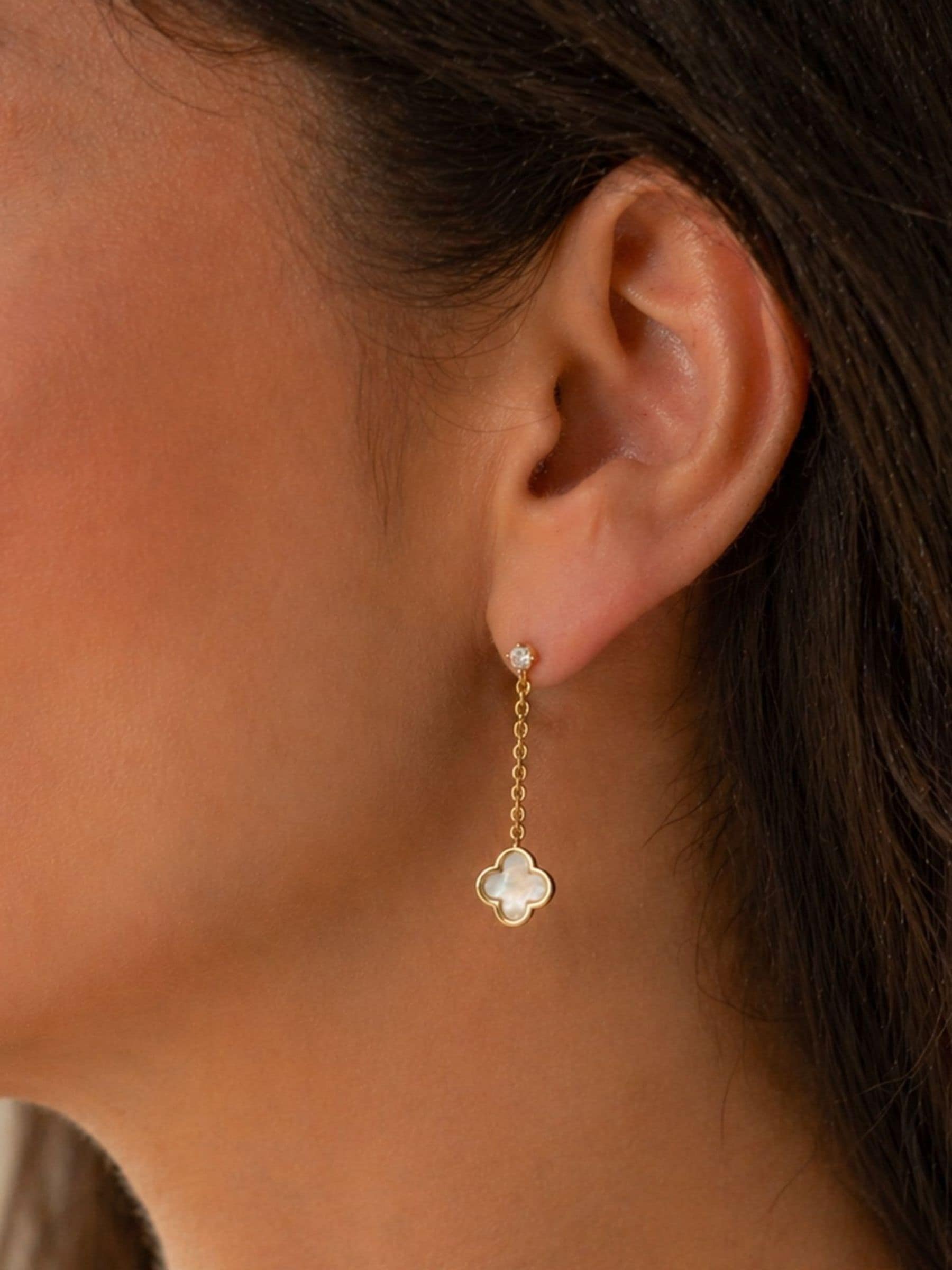 Jon Richard mother of pearl clover drop earrings (British brand)