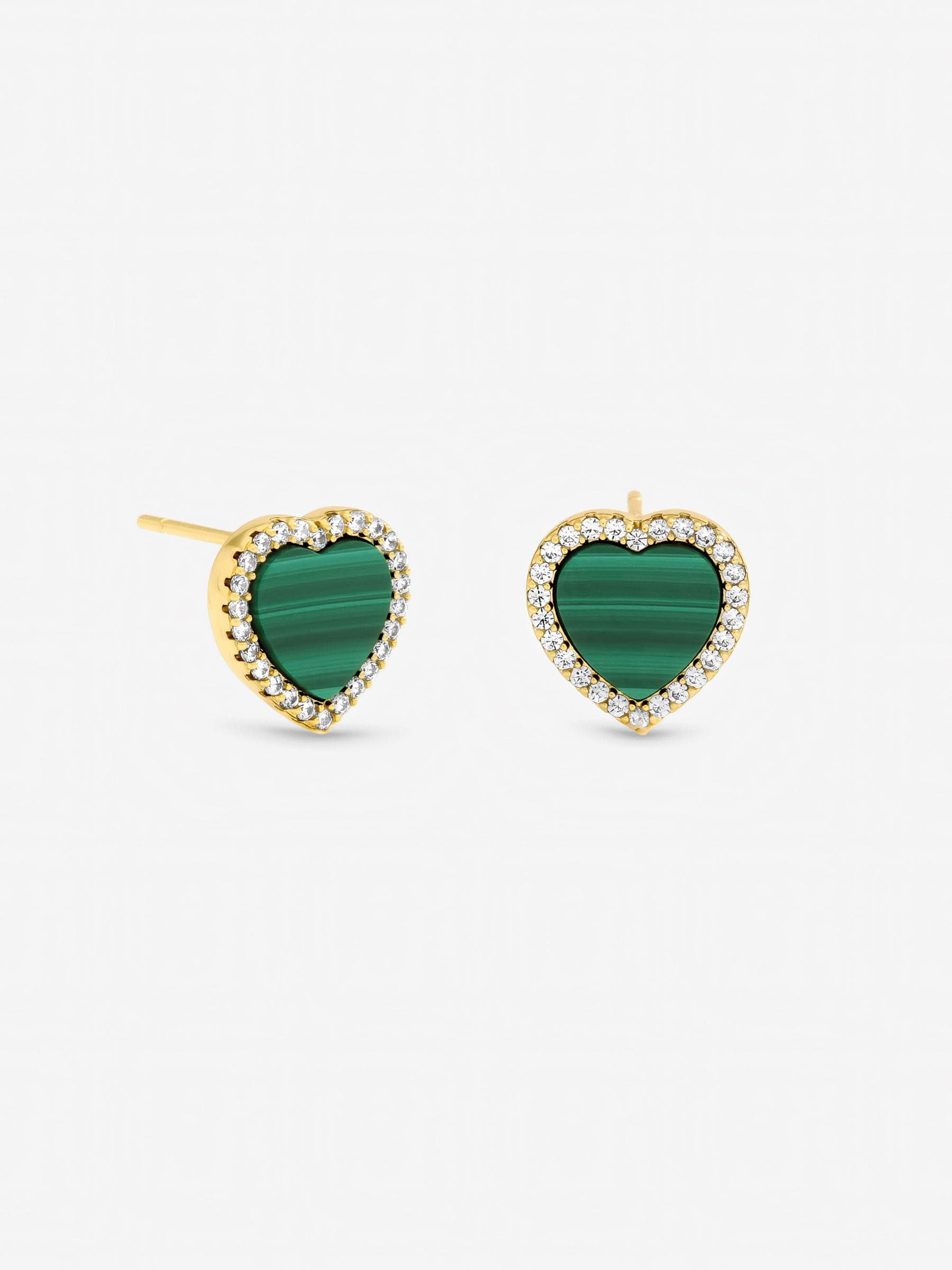 Jon Richard gold tone crystal malachite heart stud earrings 12mm - British product