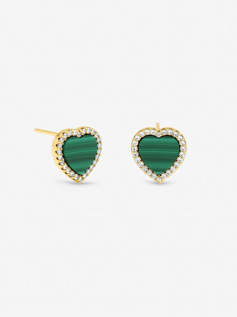 Jon Richard gold tone crystal malachite heart stud earrings 12mm - British product