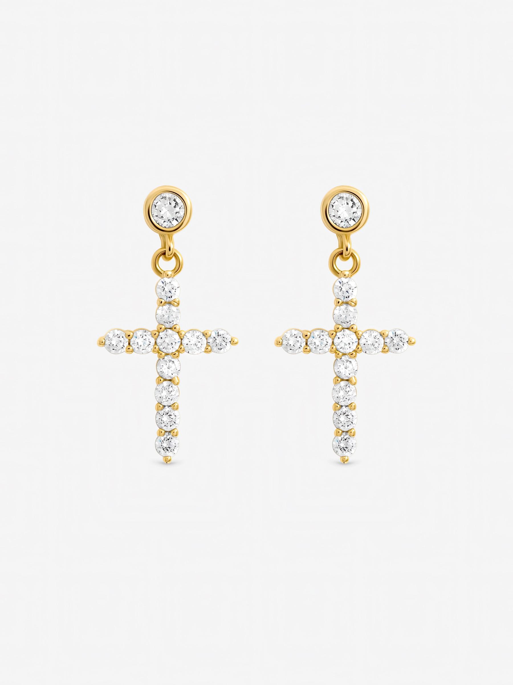 Jon Richard gold tone cubic zirconia cross earrings, imported from the UK