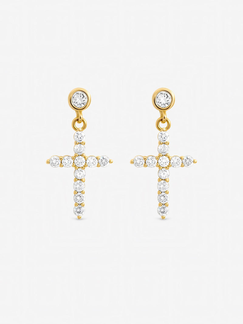 Jon Richard gold tone cubic zirconia cross earrings, imported from the UK