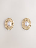 Gold Tone Red Resin Heritage Oval Stud Earrings