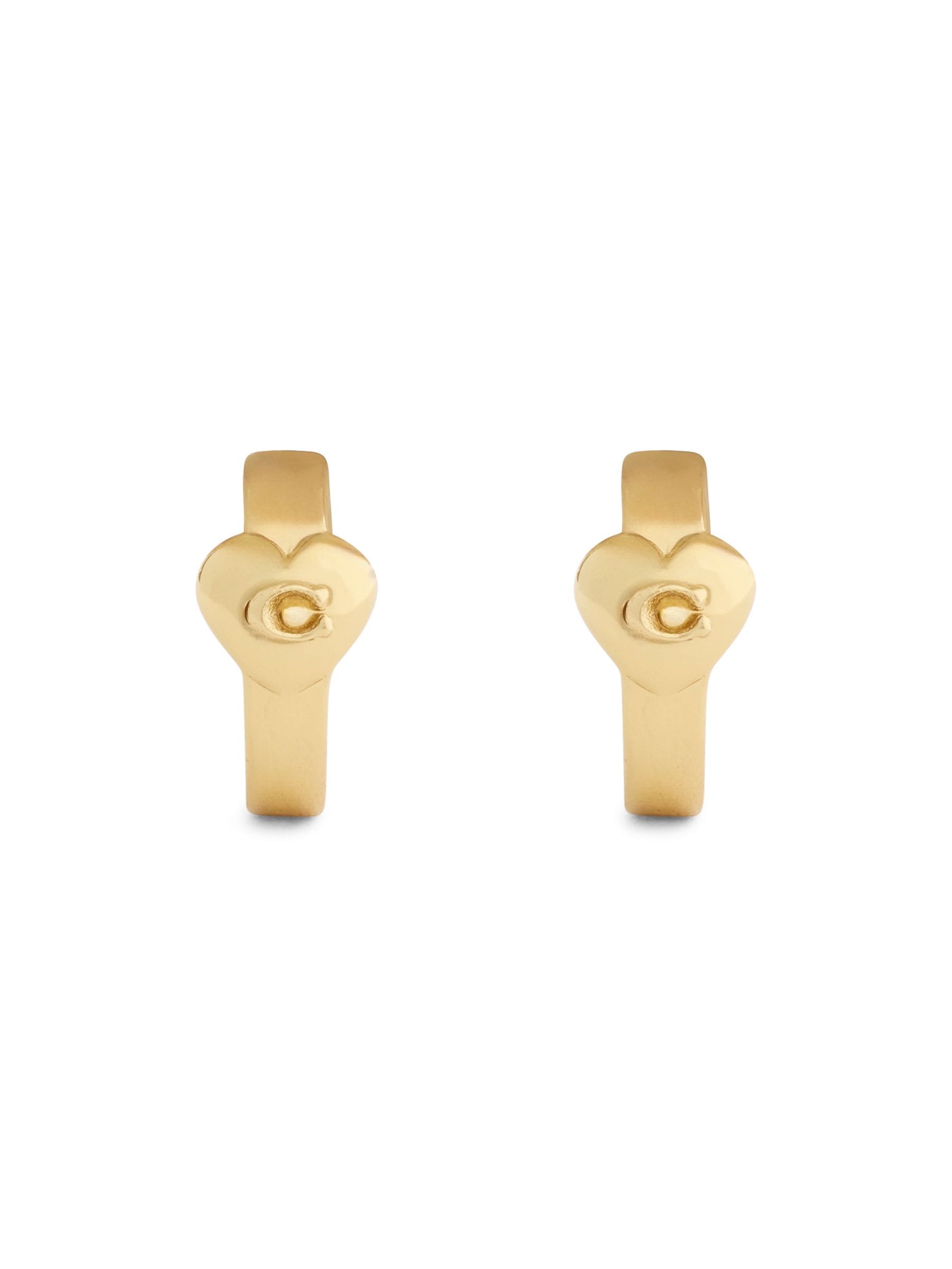 COACH gold tone C heart huggie earrings, UK version