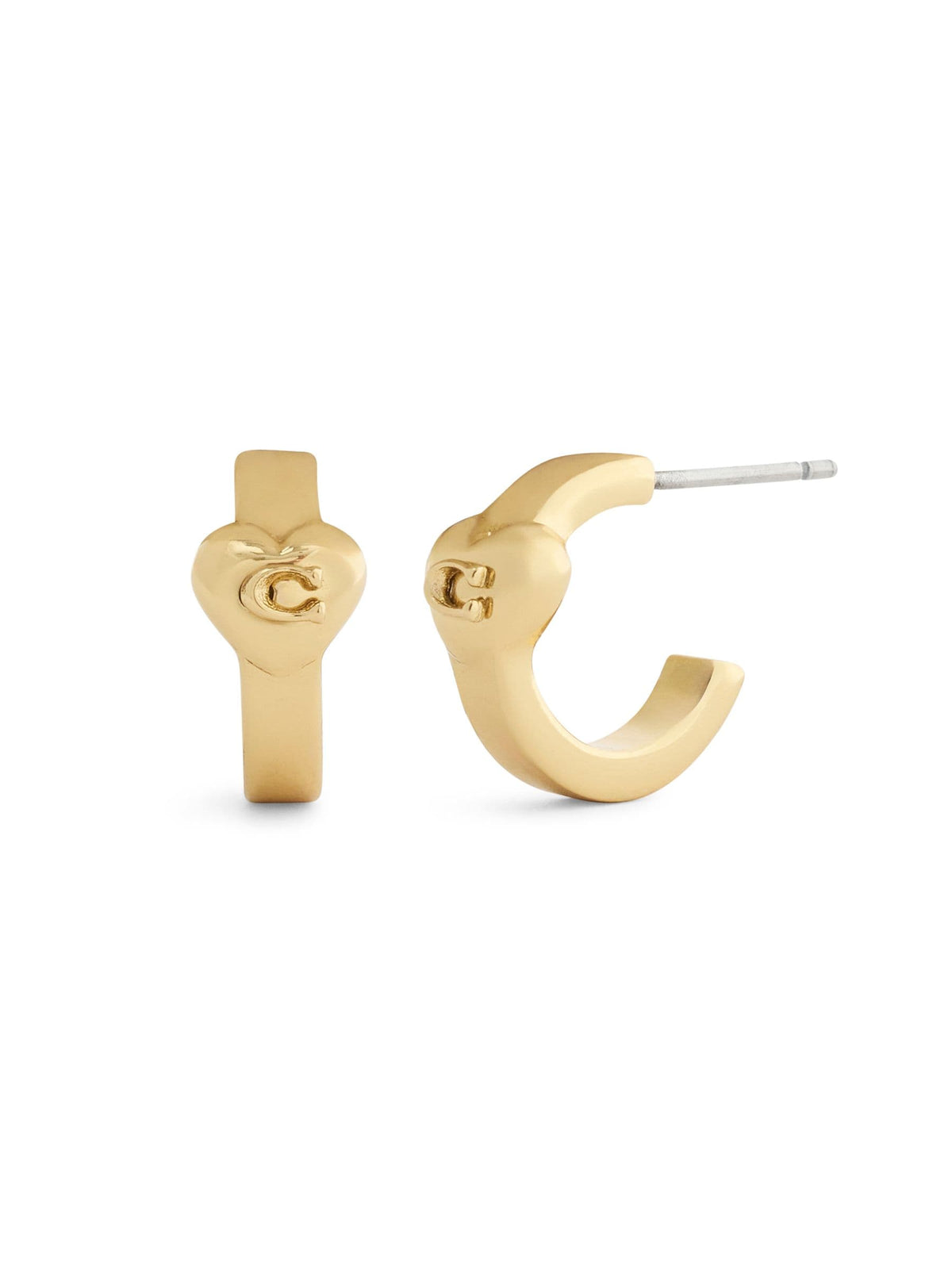 COACH gold tone C heart huggie earrings, UK version