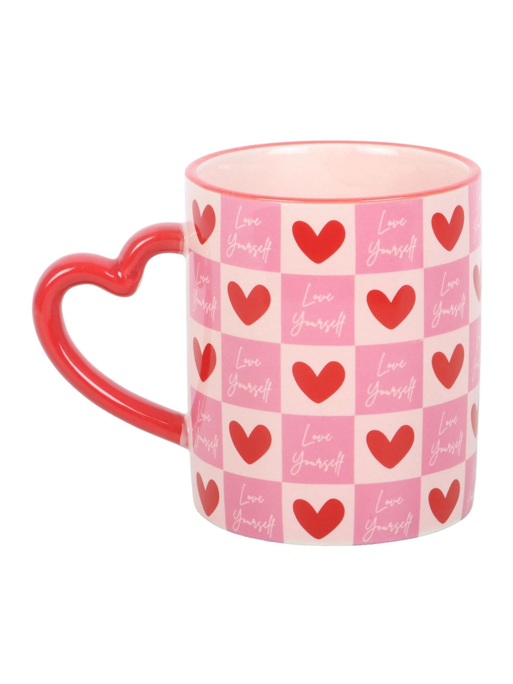 Something Different pink love yourself checkered mug 350ml, imported from the UK