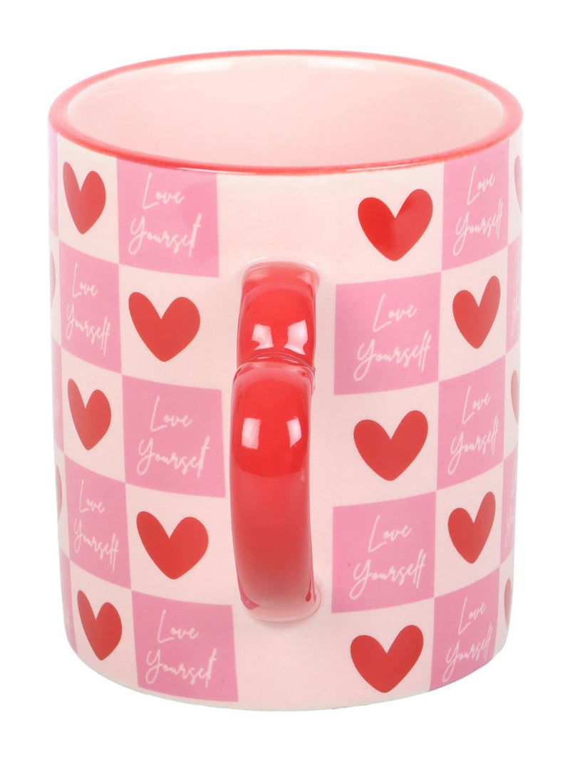 Something Different pink love yourself checkered mug 350ml, imported from the UK