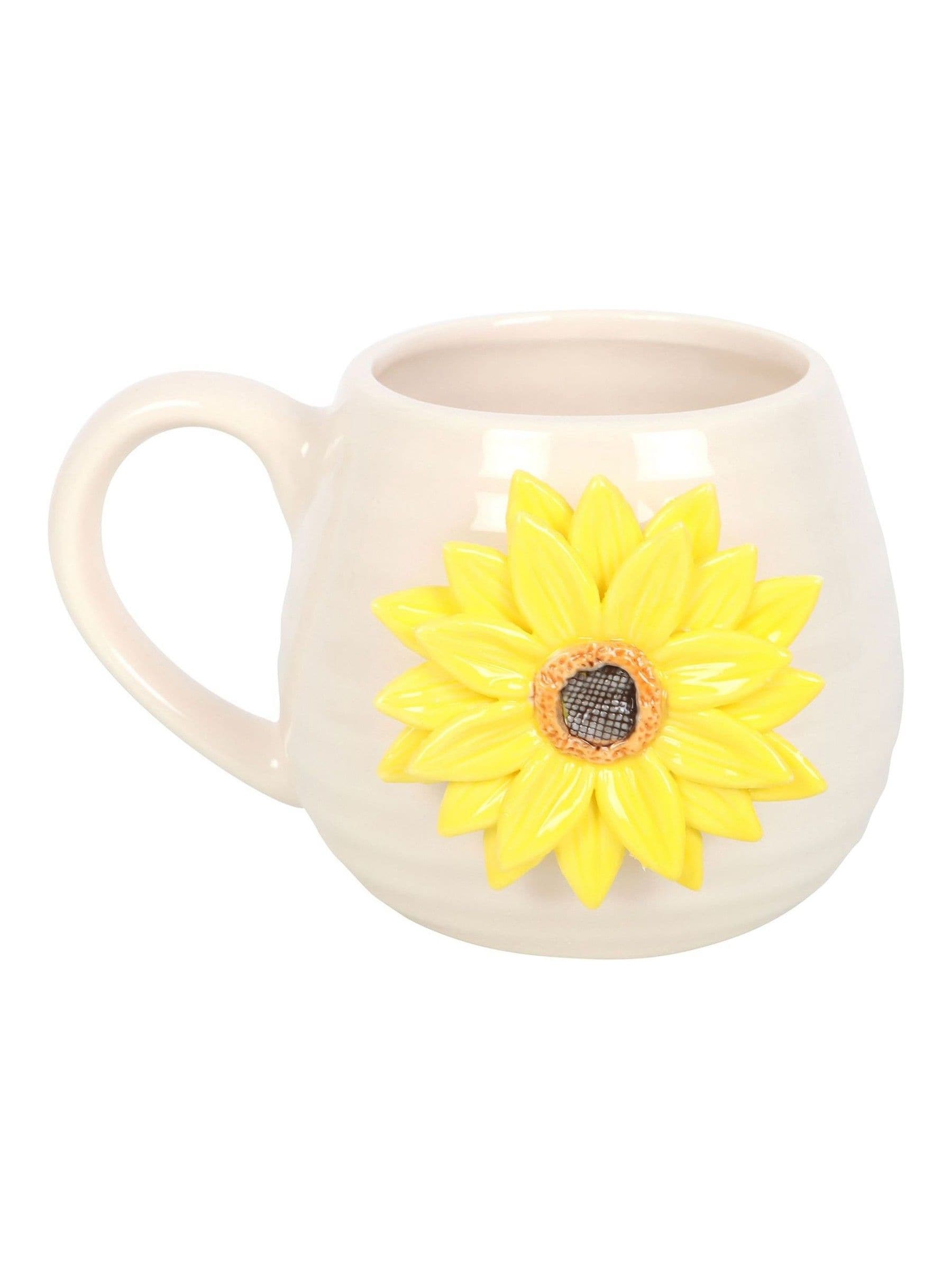 Something Different white ceramic mug with 3D sunflower, imported from the UK