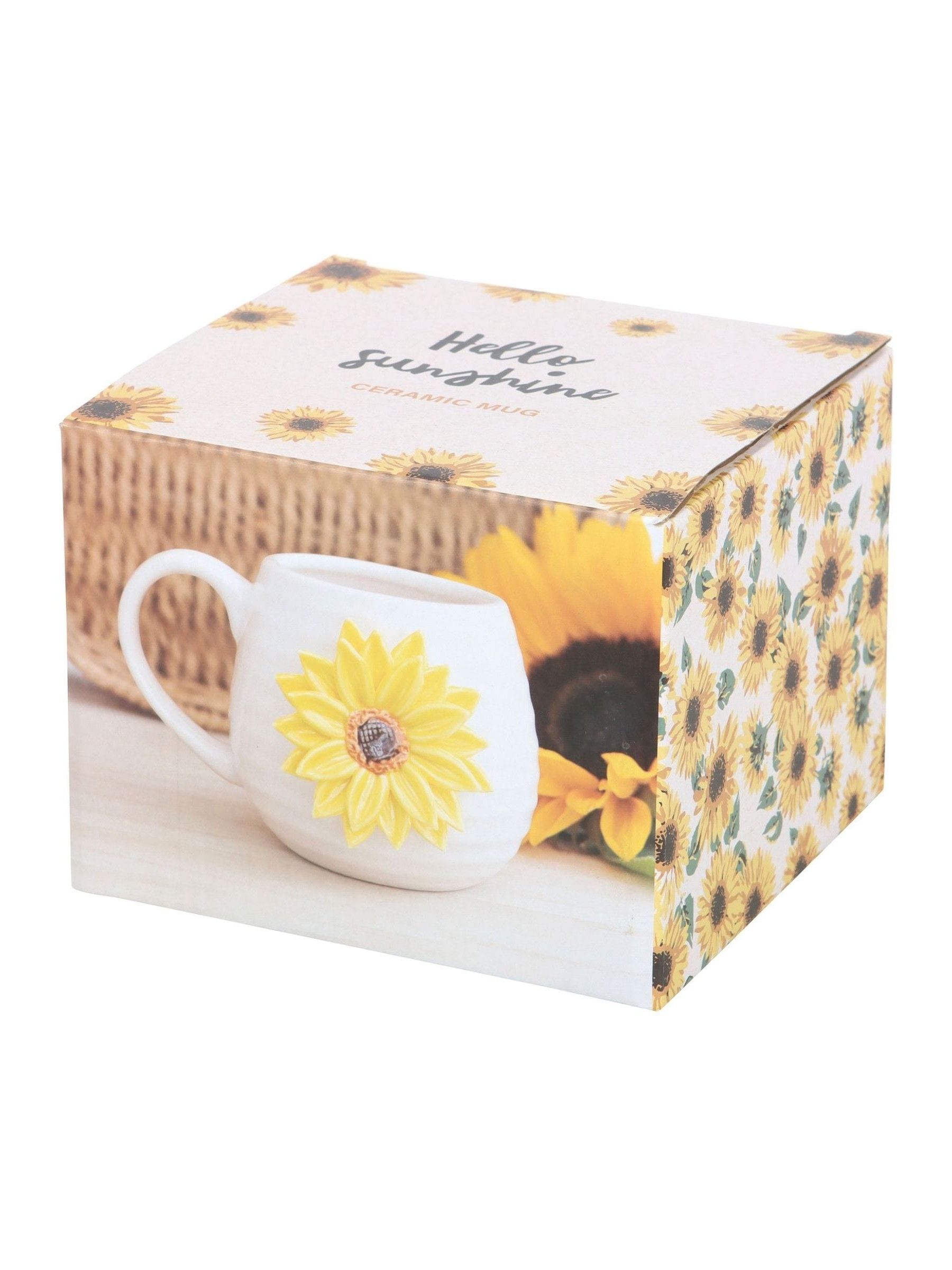Something Different white ceramic mug with 3D sunflower, imported from the UK