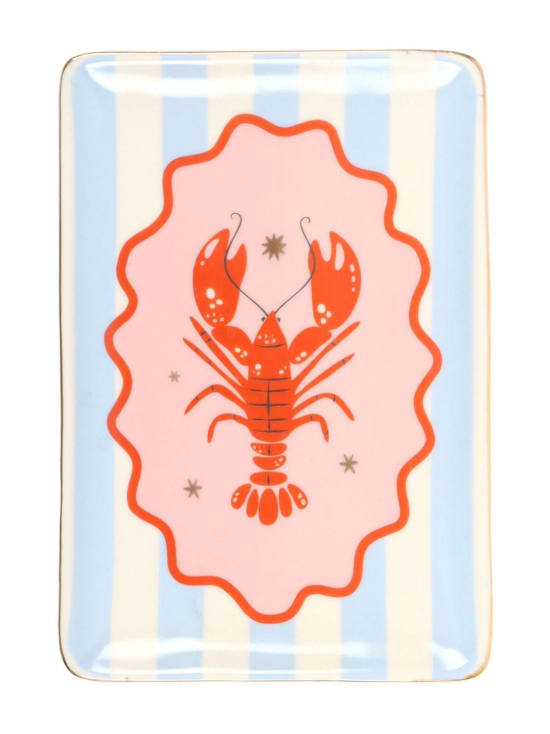 Something Different pink striped lobster ceramic trinket dish 11.5cm (British brand)