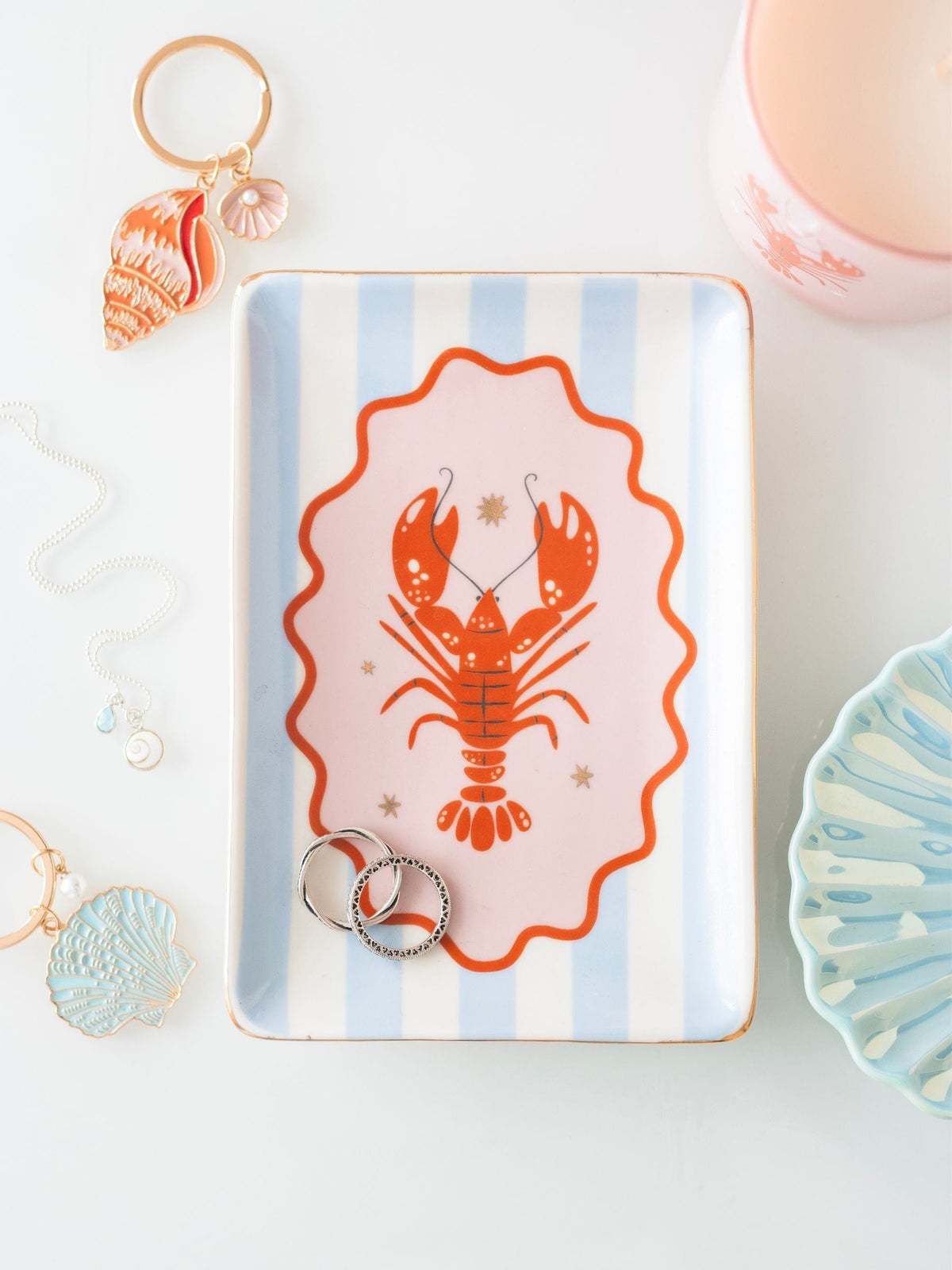 Something Different pink striped lobster ceramic trinket dish 11.5cm (British brand)