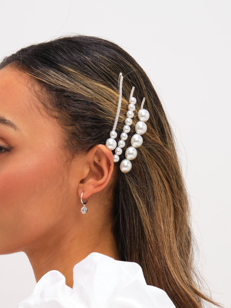 Jon Richard silver mixed pearl hair slides (British brand)