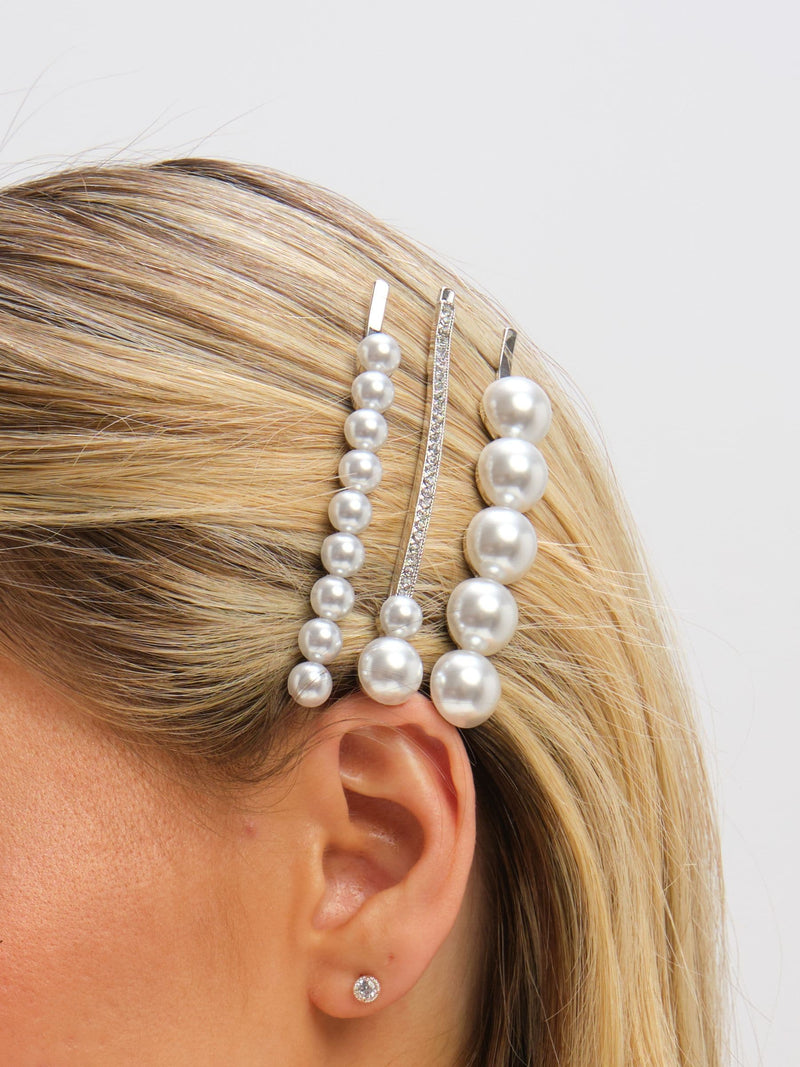 Jon Richard silver mixed pearl hair slides (British brand)