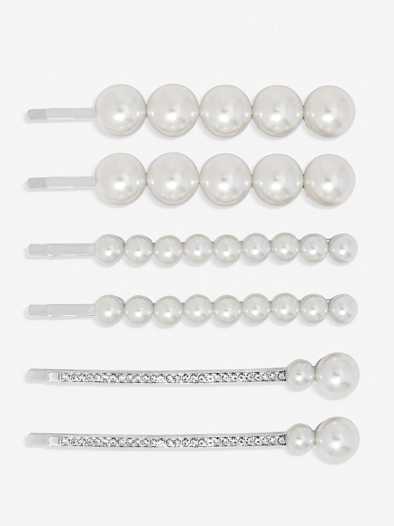Jon Richard silver mixed pearl hair slides (British brand)