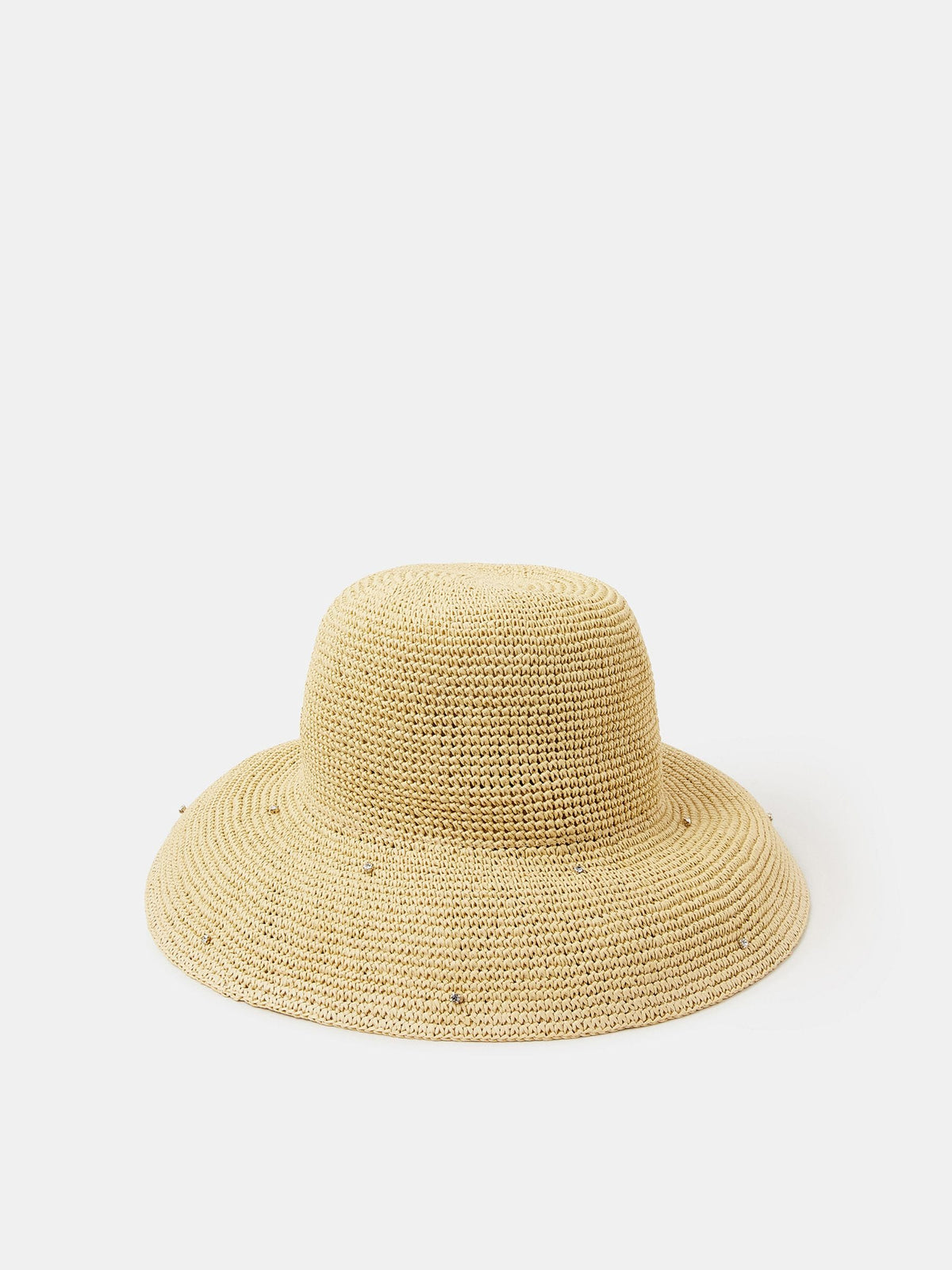Accessorize Natural Diamante Straw Bucket Hat (British brand)