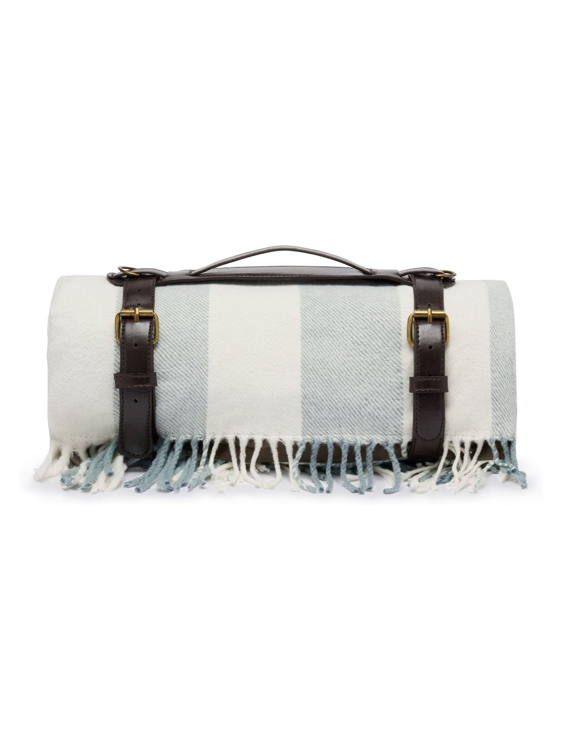 Sophie Allport pale blue Witham stripe woven picnic blanket - British product